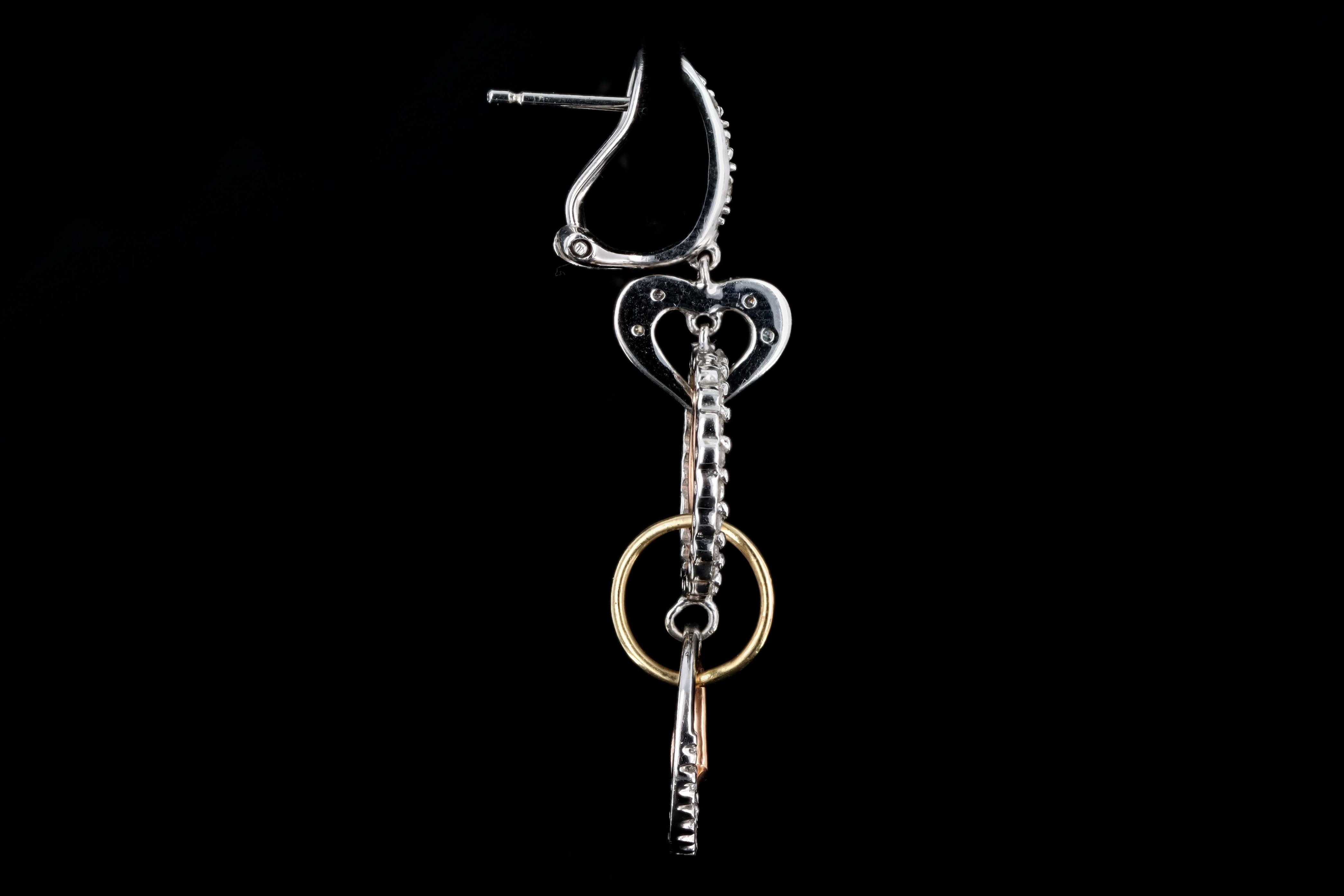 Tricolor 14K Gold Diamond Heart Drop Earrings - Queen May