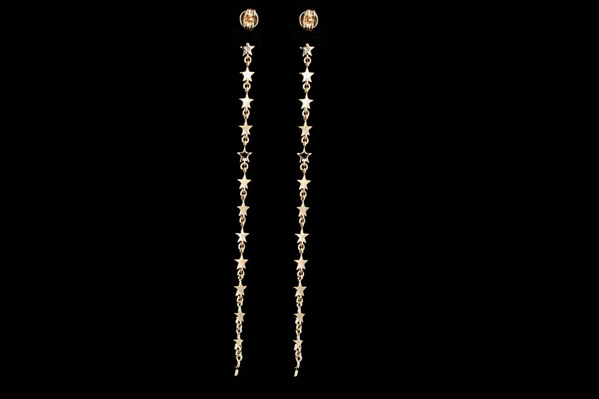 14K Yellow Gold Diamond Star Drop Earrings - Queen May
