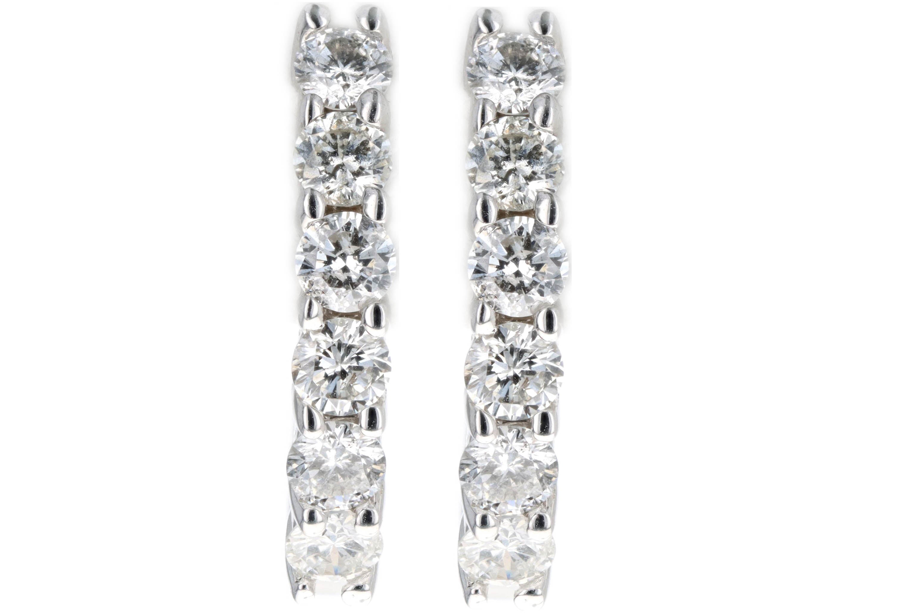 Modern 14K White Gold 1 Carat Total Weight Diamond Hoop Earrings - Queen May