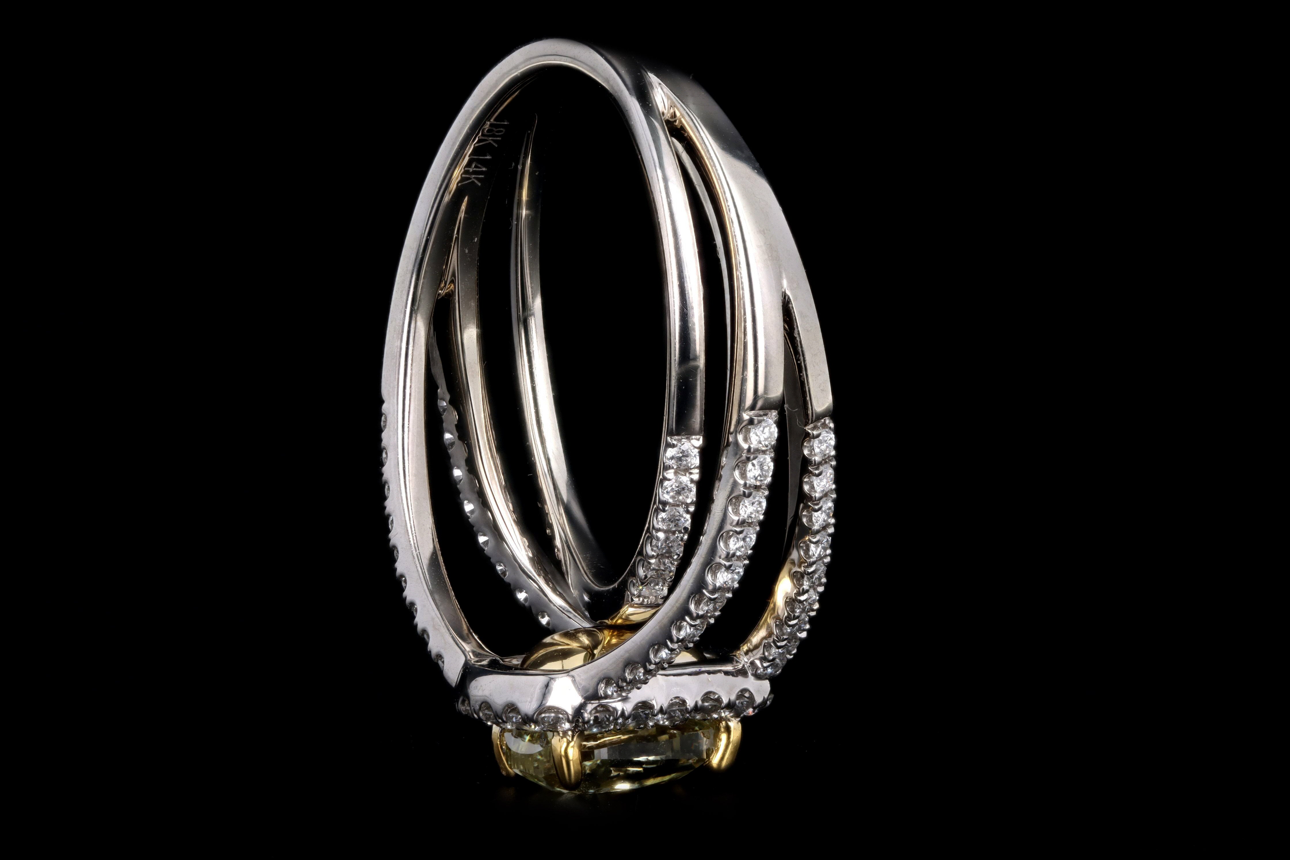 Modern 14K White Gold 1.50 Carat Fancy Yellow Cushion Diamond Engagement Ring - Queen May