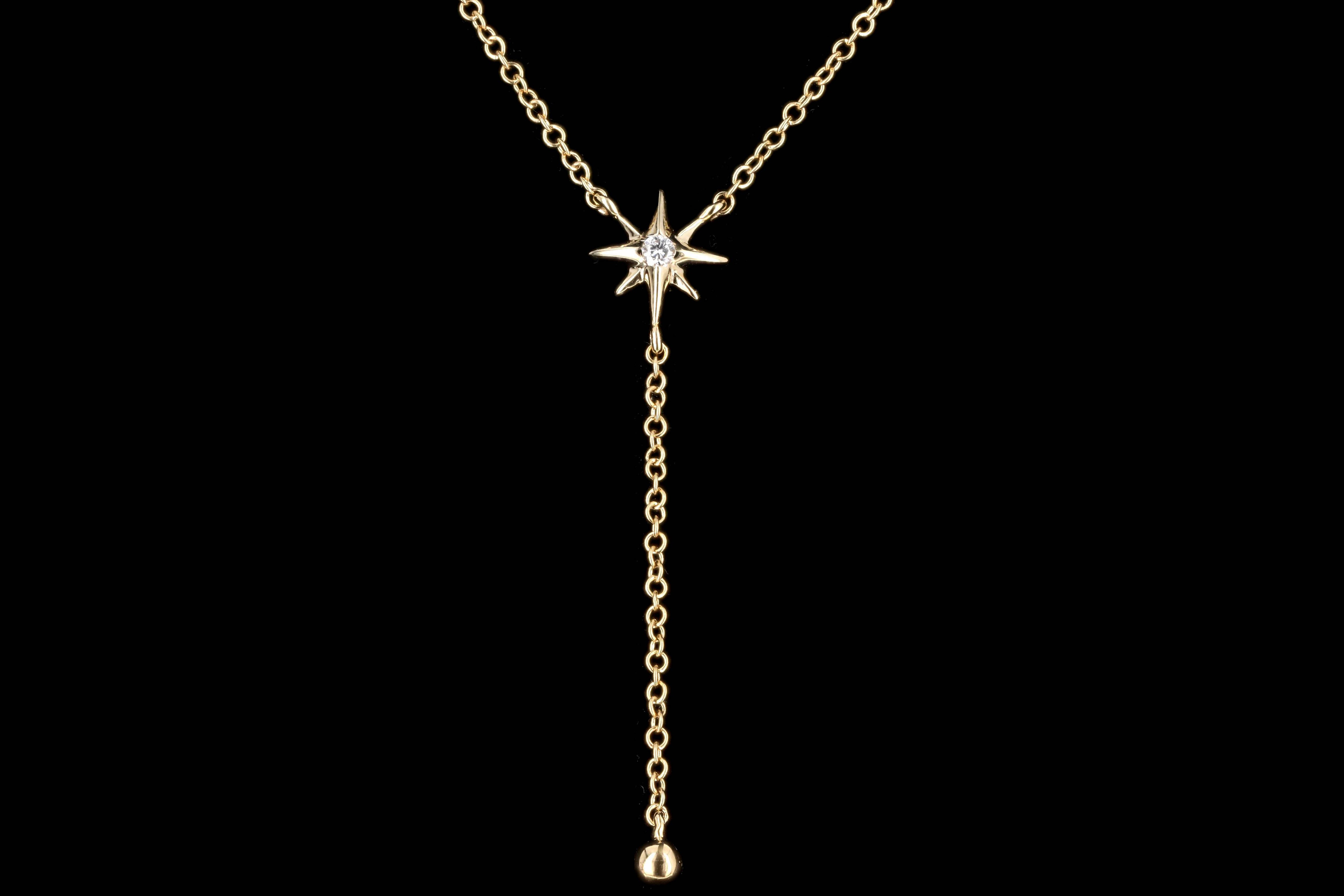 New 14K Yellow Gold .03 CT Diamond Star Lariat Necklace - Queen May
