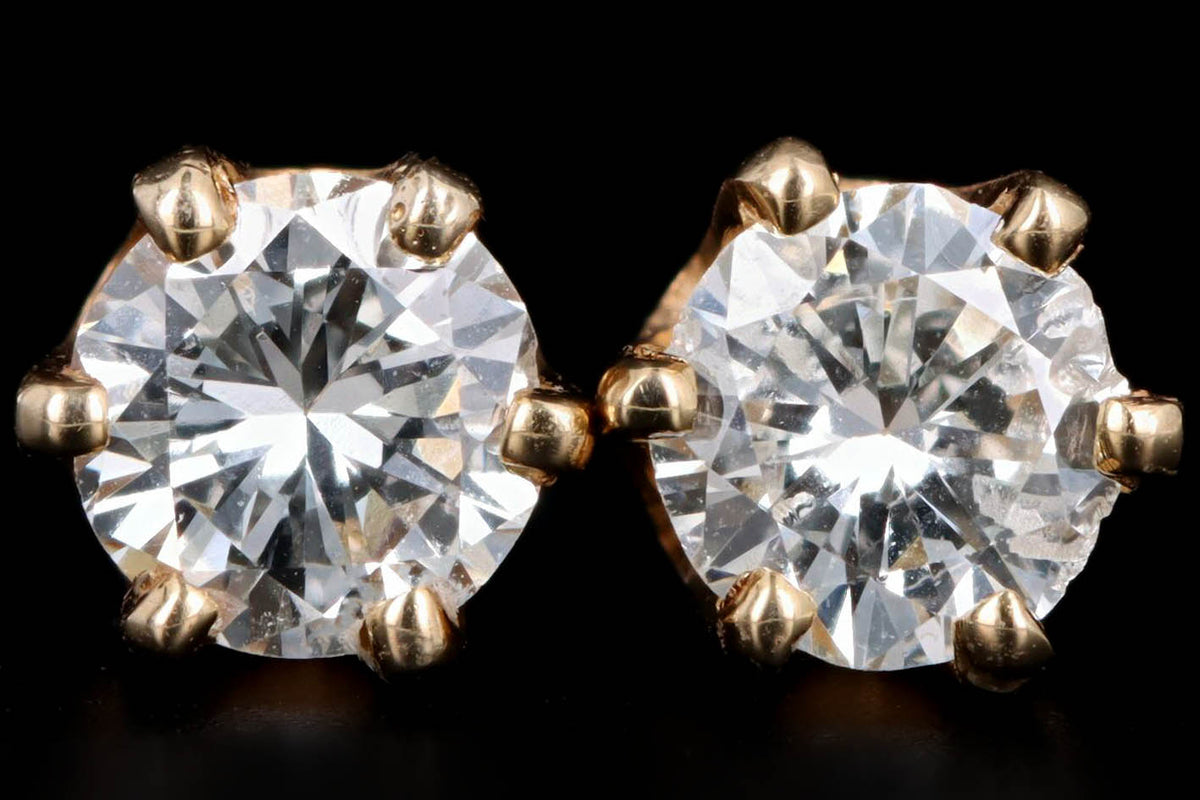 14K Yellow Gold .52 Carat Total Weight Diamond Stud Earrings - Queen May