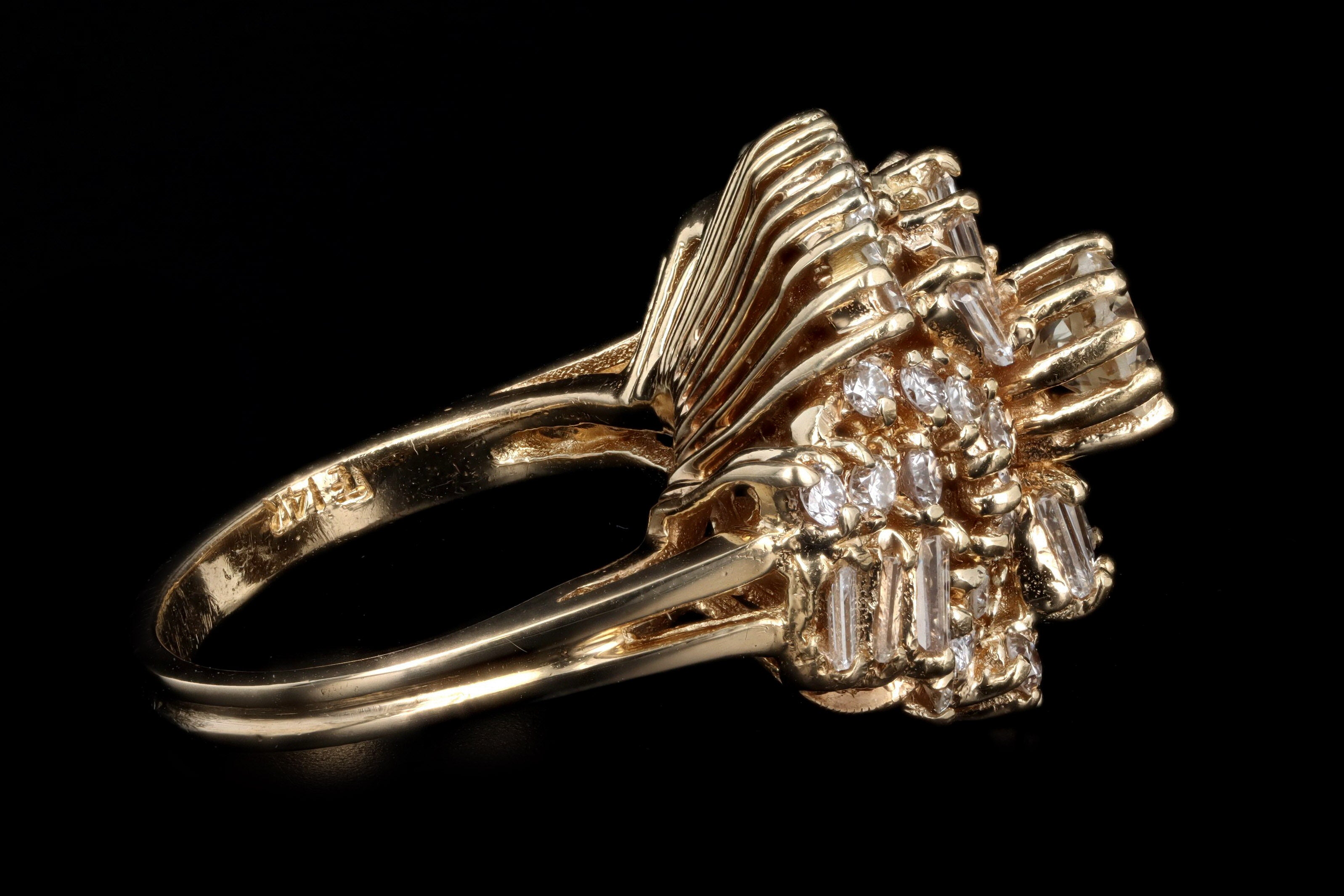 Retro 14K Yellow Gold 2.50 Carat Total Weight Diamond Swirl Ring - Queen May