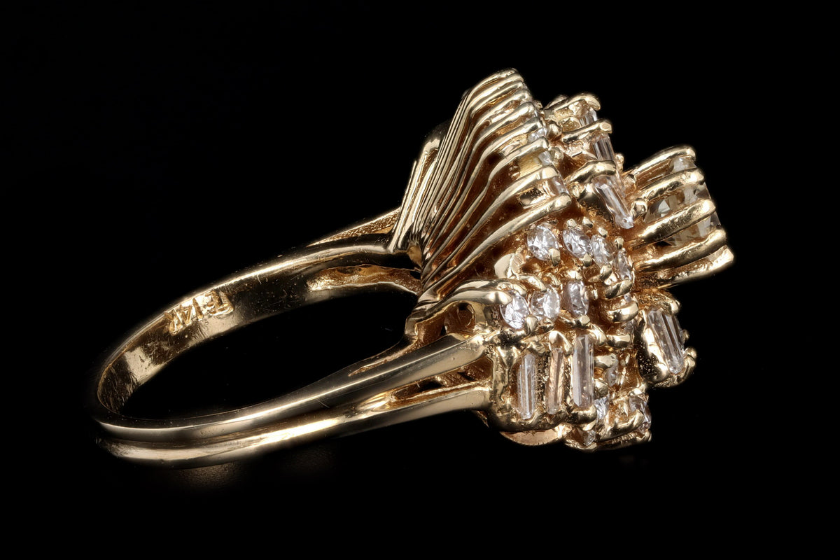 Retro 14K Yellow Gold 2.50 Carat Total Weight Diamond Swirl Ring - Queen May