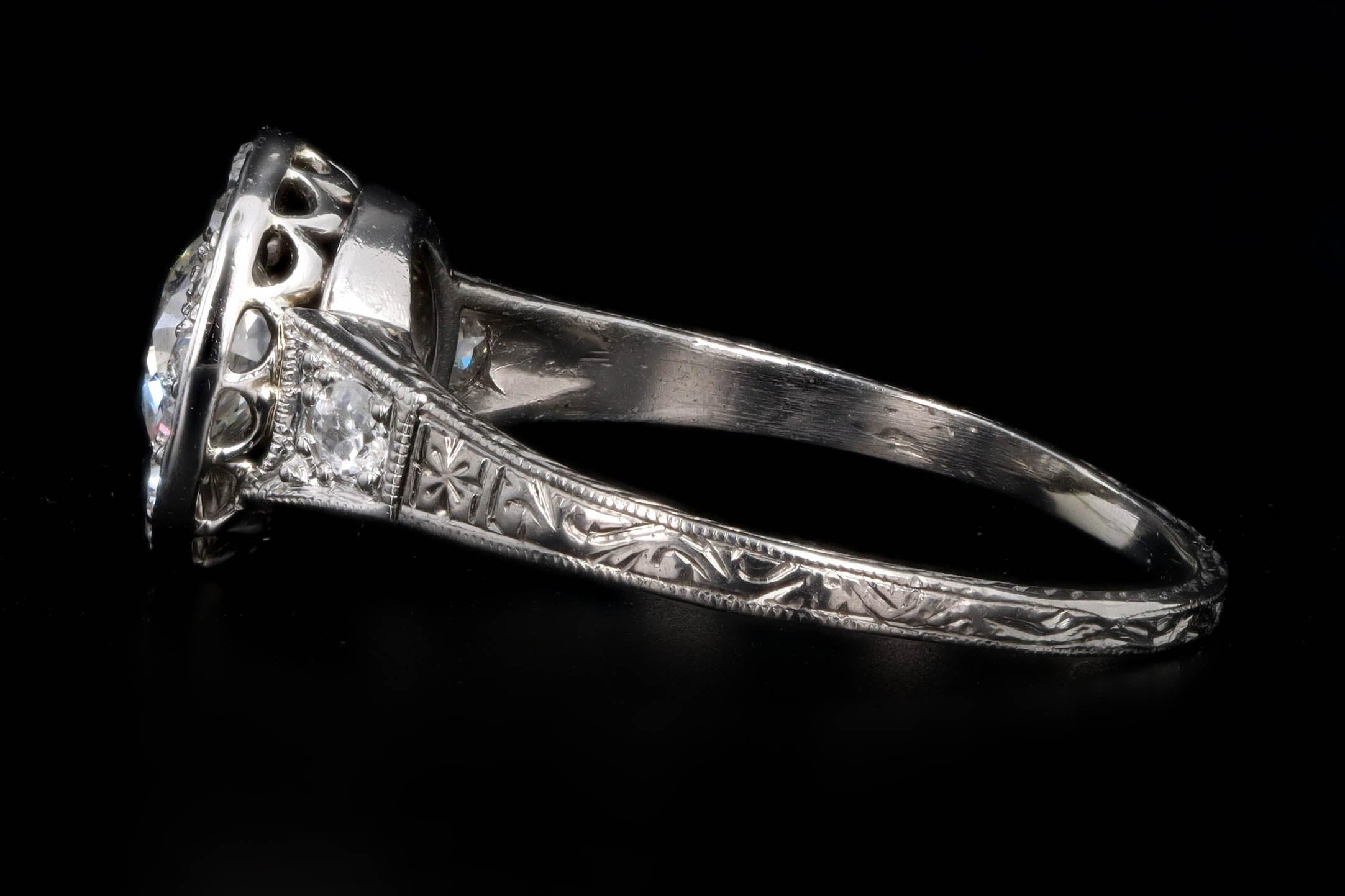 Art Deco Platinum & 18K White Gold .90 Carat Old European Diamond Halo Engagement Ring - Queen May