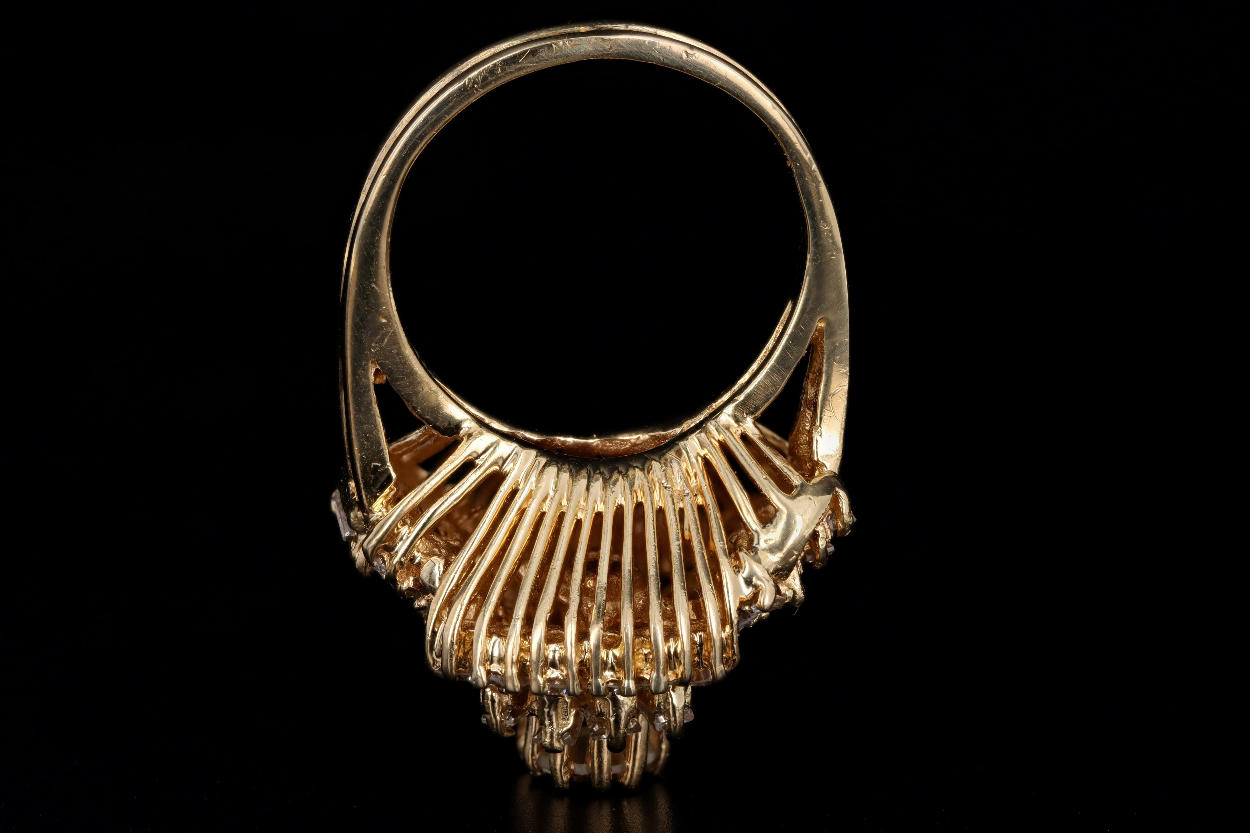 Retro 14K Yellow Gold 2.50 Carat Total Weight Diamond Swirl Ring - Queen May