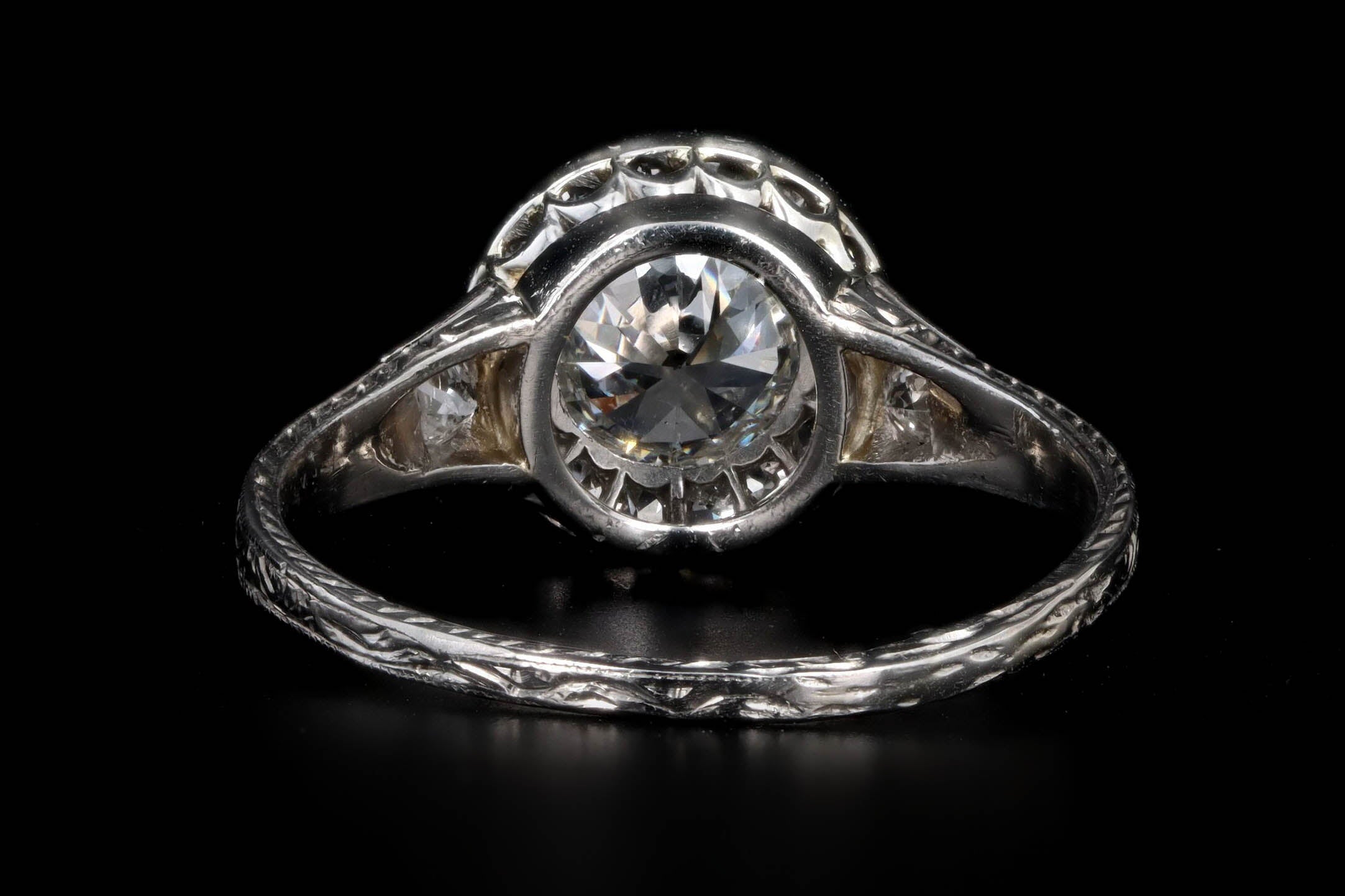 Art Deco Platinum & 18K White Gold .90 Carat Old European Diamond Halo Engagement Ring - Queen May