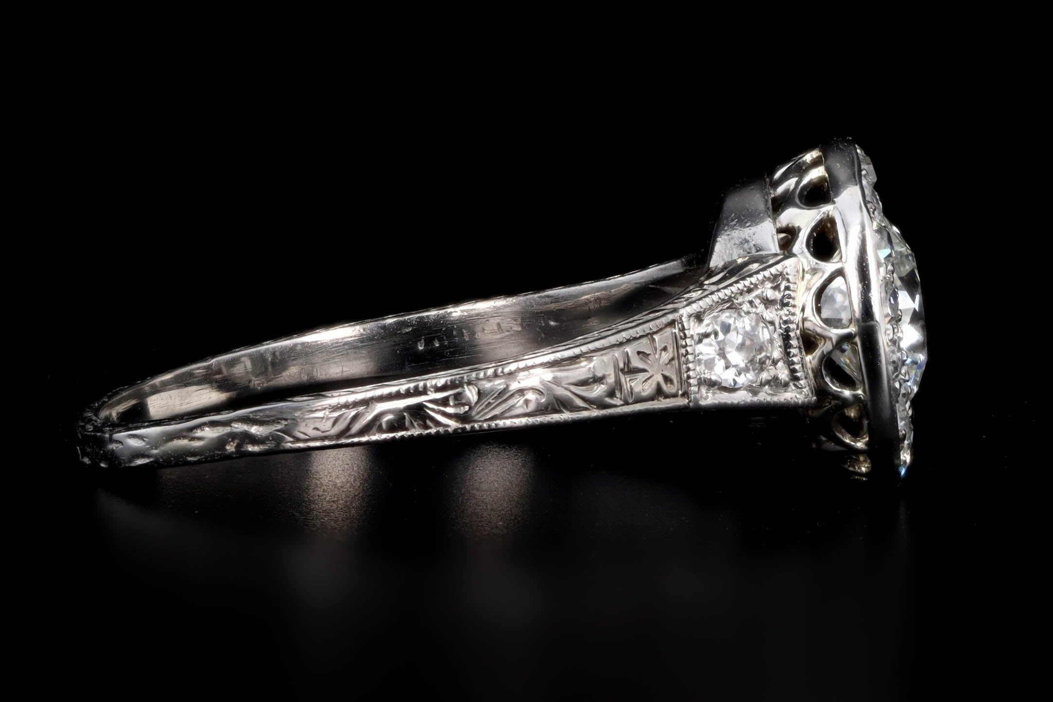 Art Deco Platinum & 18K White Gold .90 Carat Old European Diamond Halo Engagement Ring - Queen May