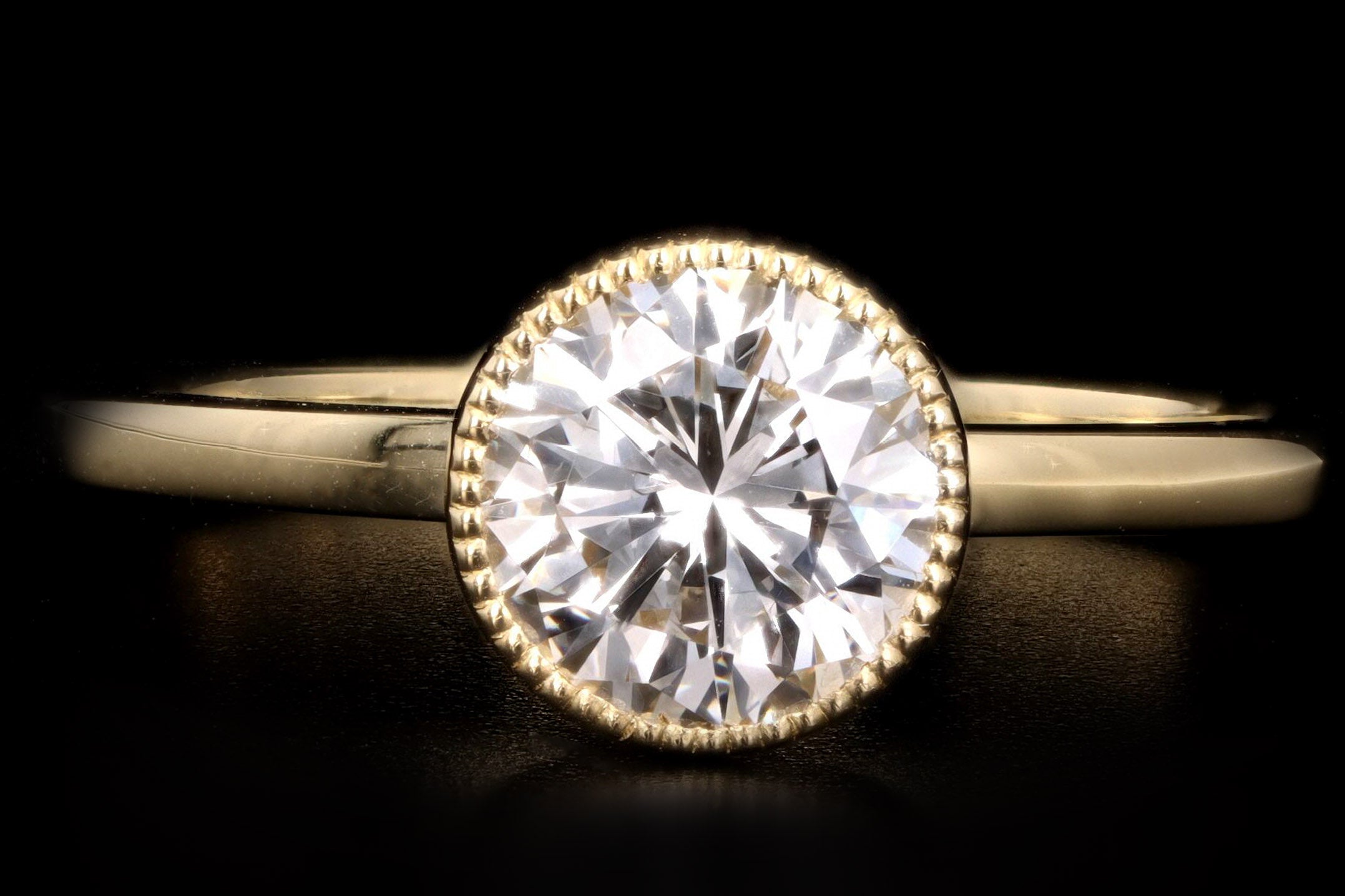 18K Yellow Gold .99 Carat Round Modified Brilliant Diamond Bezel Engagement Ring - Queen May