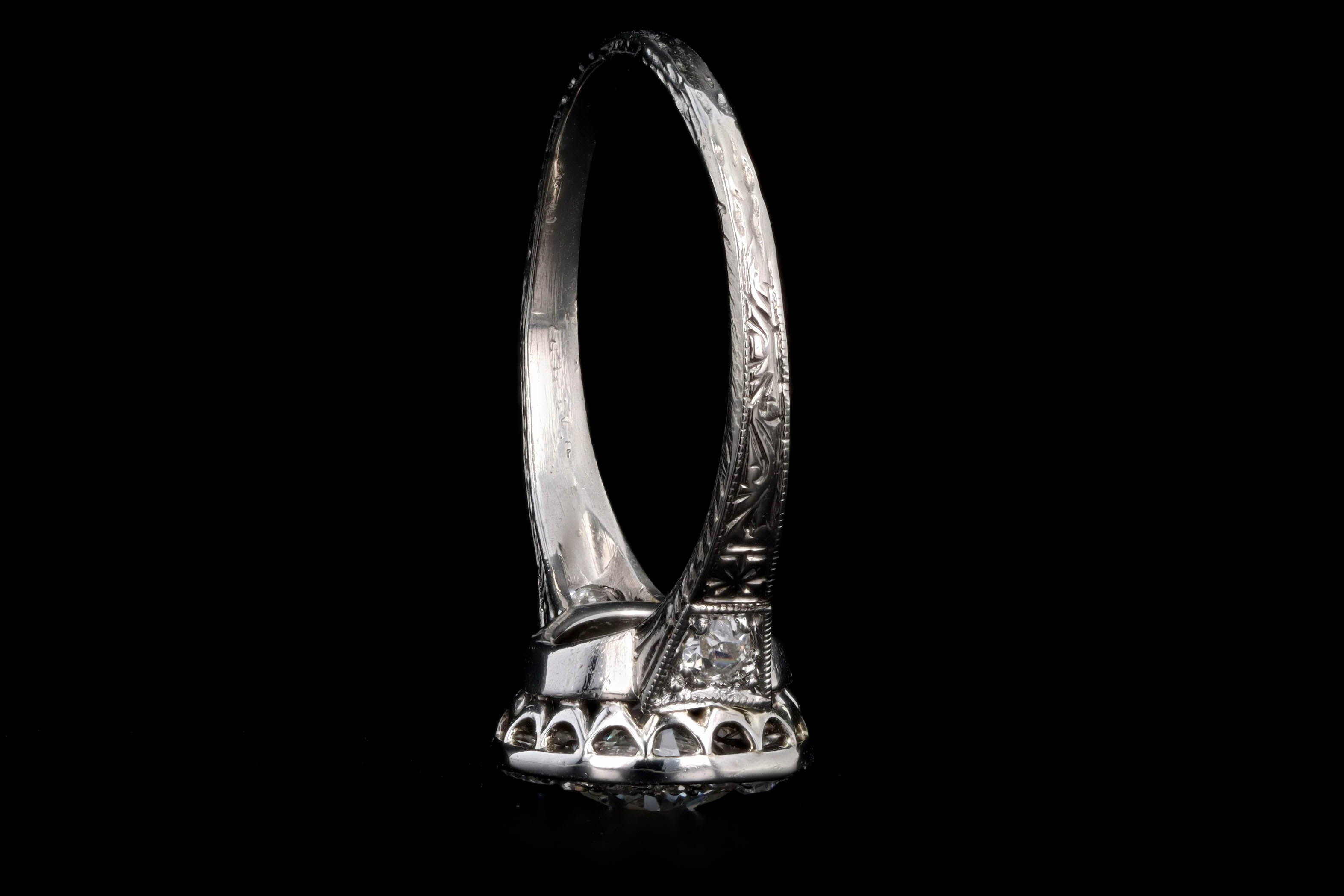 Art Deco Platinum & 18K White Gold .90 Carat Old European Diamond Halo Engagement Ring - Queen May