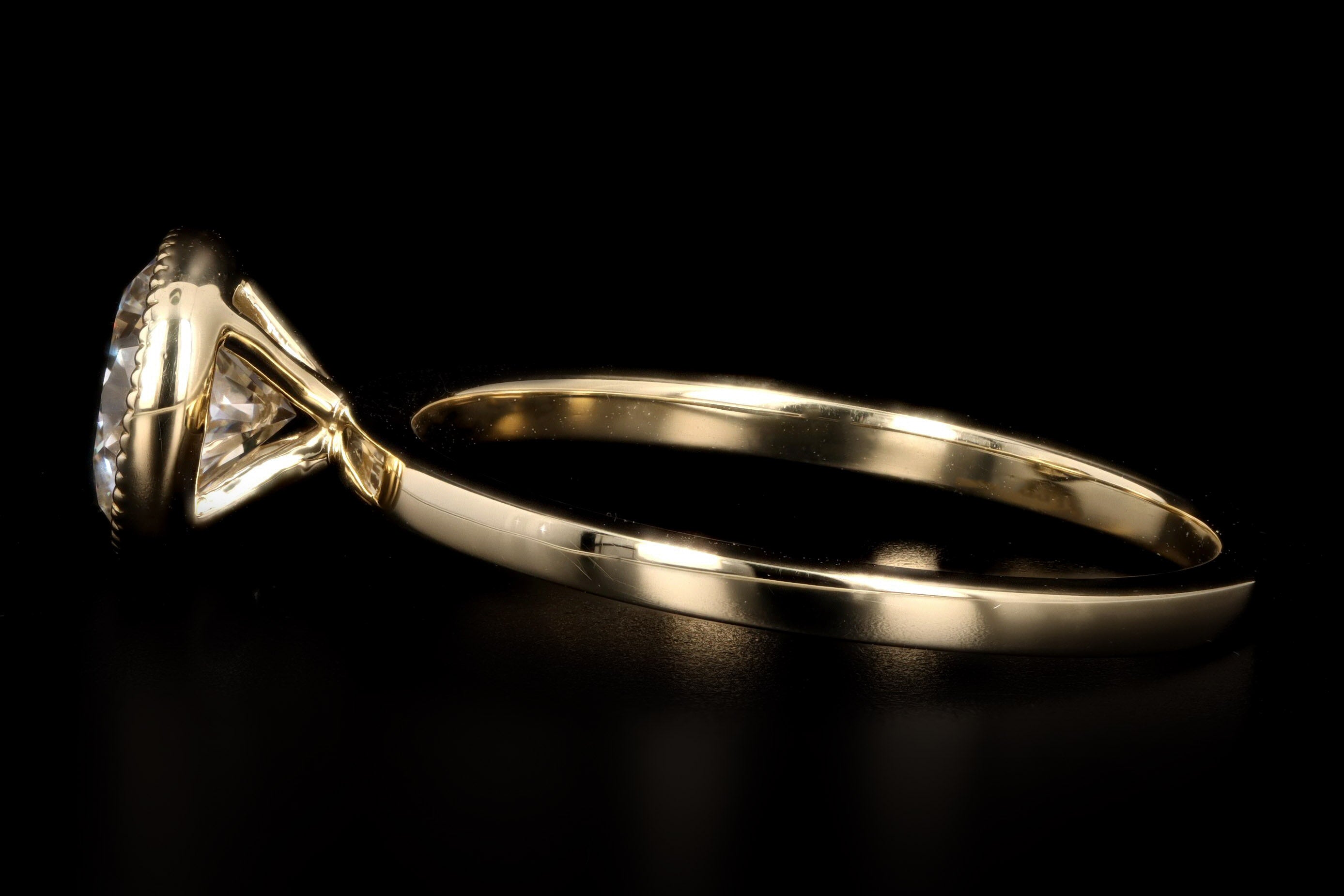18K Yellow Gold .99 Carat Round Modified Brilliant Diamond Bezel Engagement Ring - Queen May