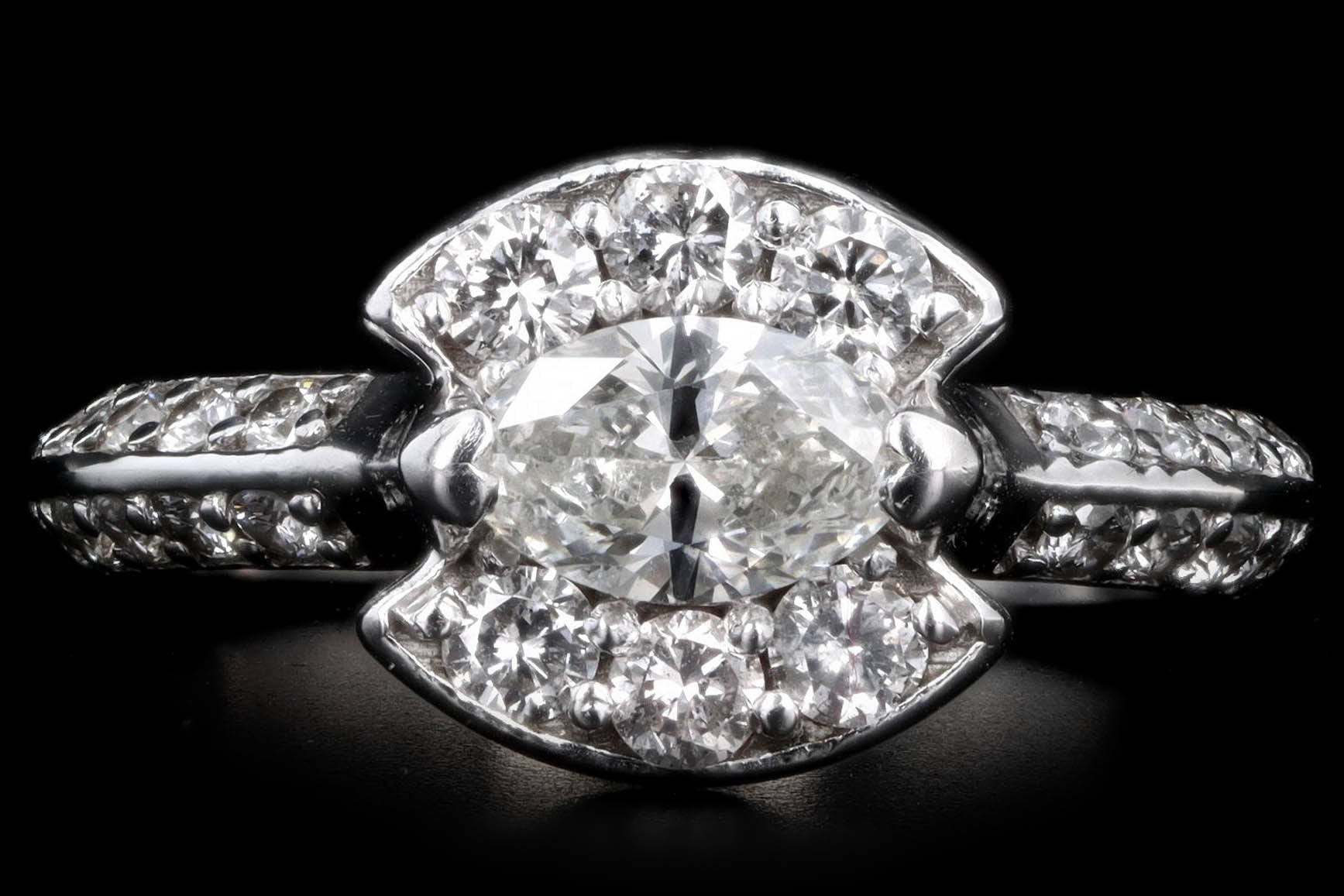 14K White Gold .69 Carat Marquise Diamond Knife-Edge Engagement Ring - Queen May