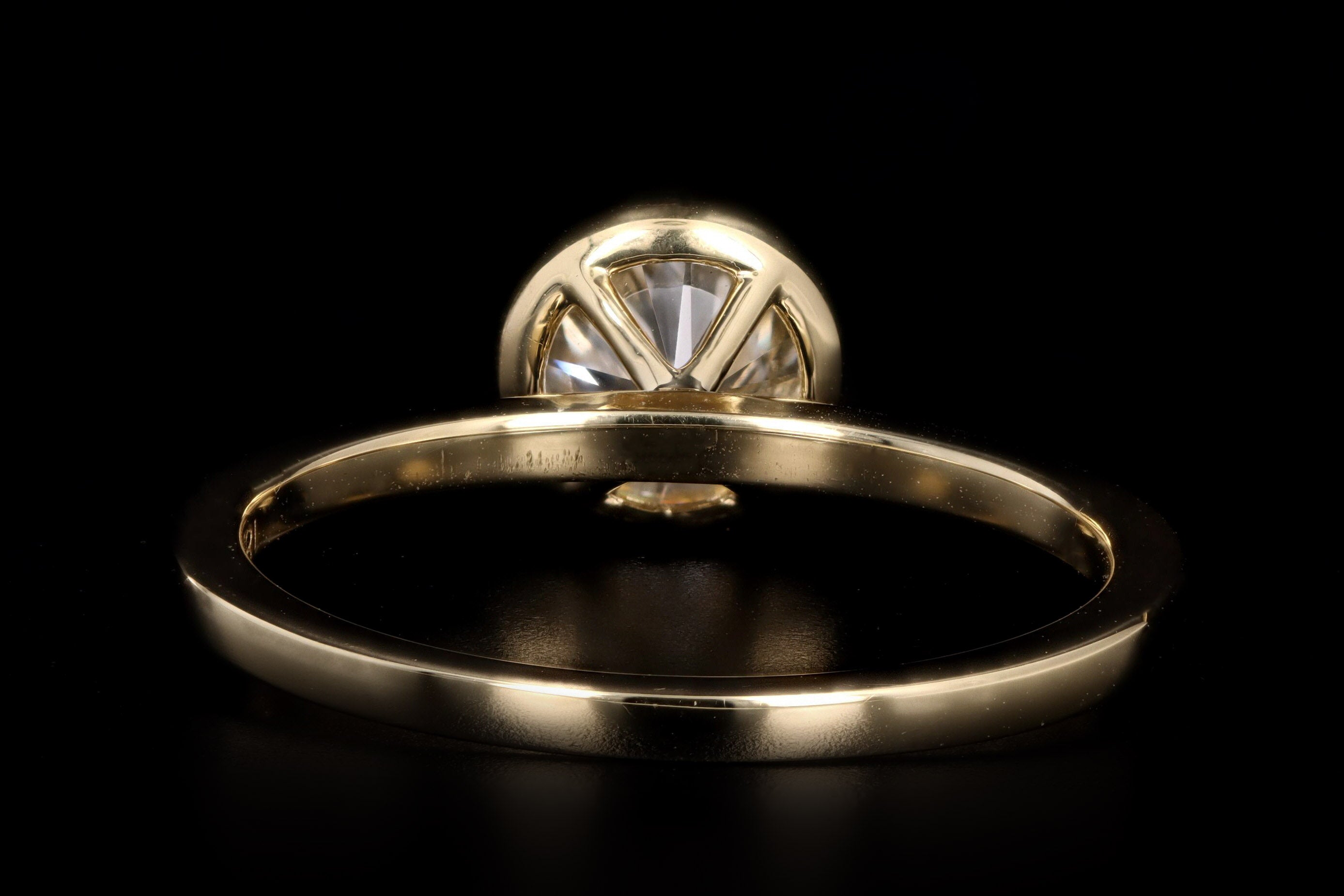 18K Yellow Gold .99 Carat Round Modified Brilliant Diamond Bezel Engagement Ring - Queen May