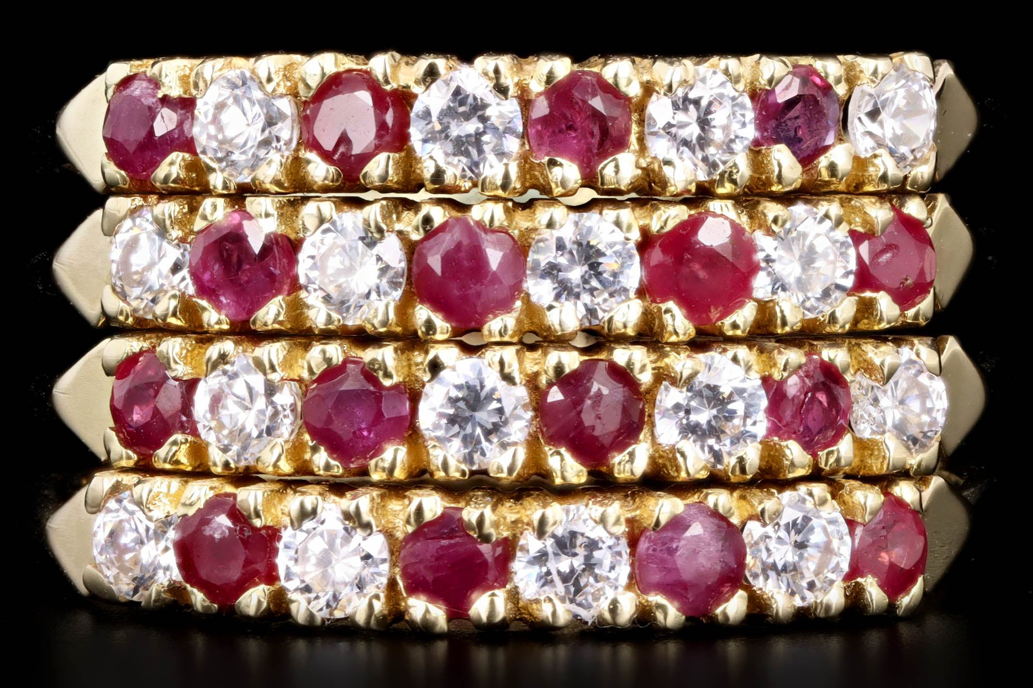 Vintage 14K Yellow Gold Natural Ruby & Diamond Harem Ring - Queen May