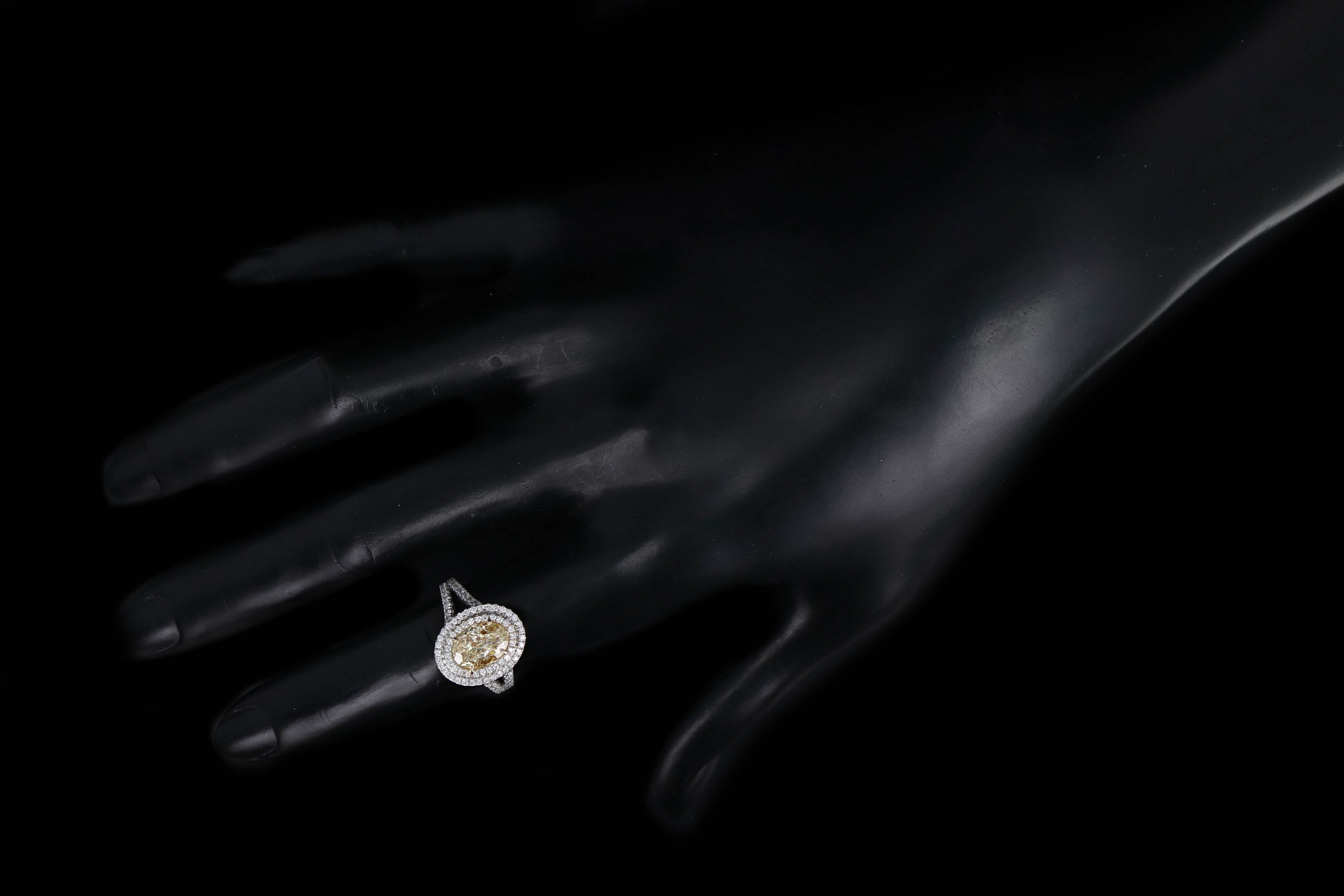 18K Gold 2 Carat Yellow Oval Diamond Halo Engagement Ring - Queen May