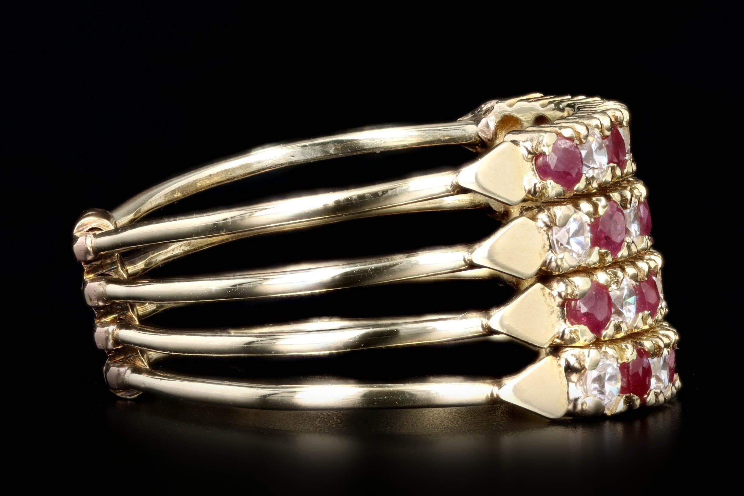 Vintage 14K Yellow Gold Natural Ruby & Diamond Harem Ring - Queen May