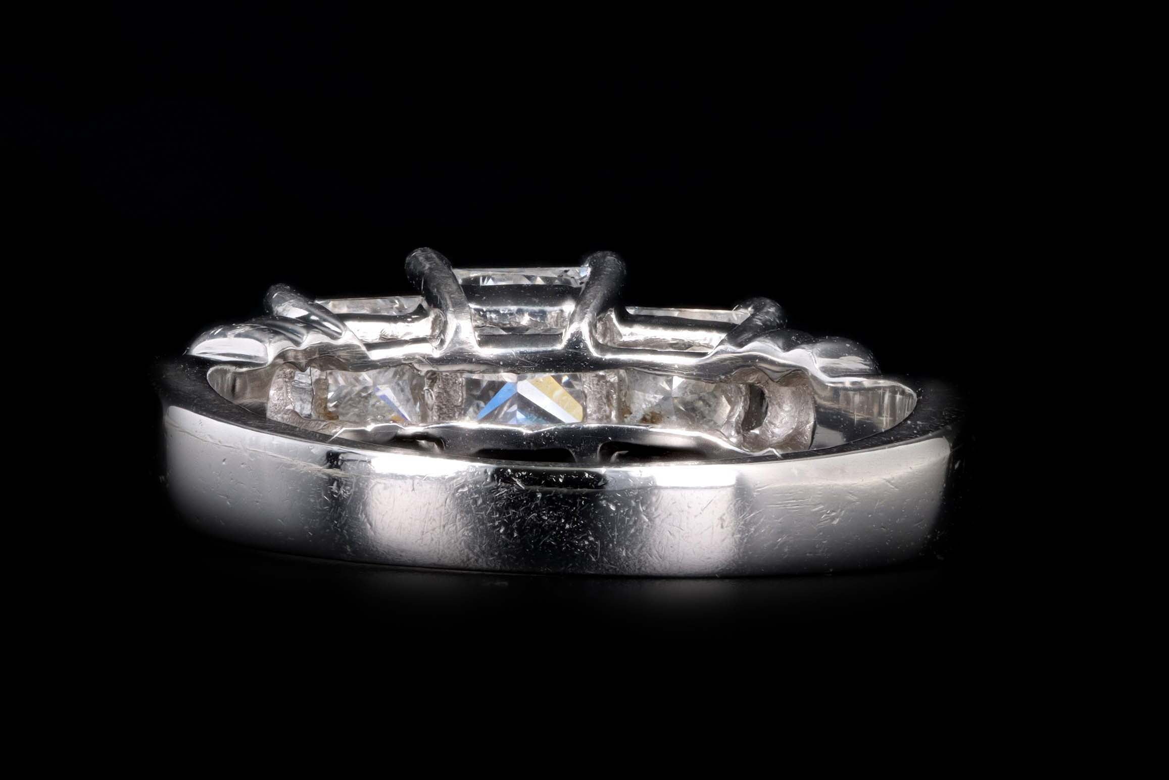 Modern Platinum 1.40 Carat Total Weight Princess Cut Diamond Three Stone Engagement Ring - Queen May