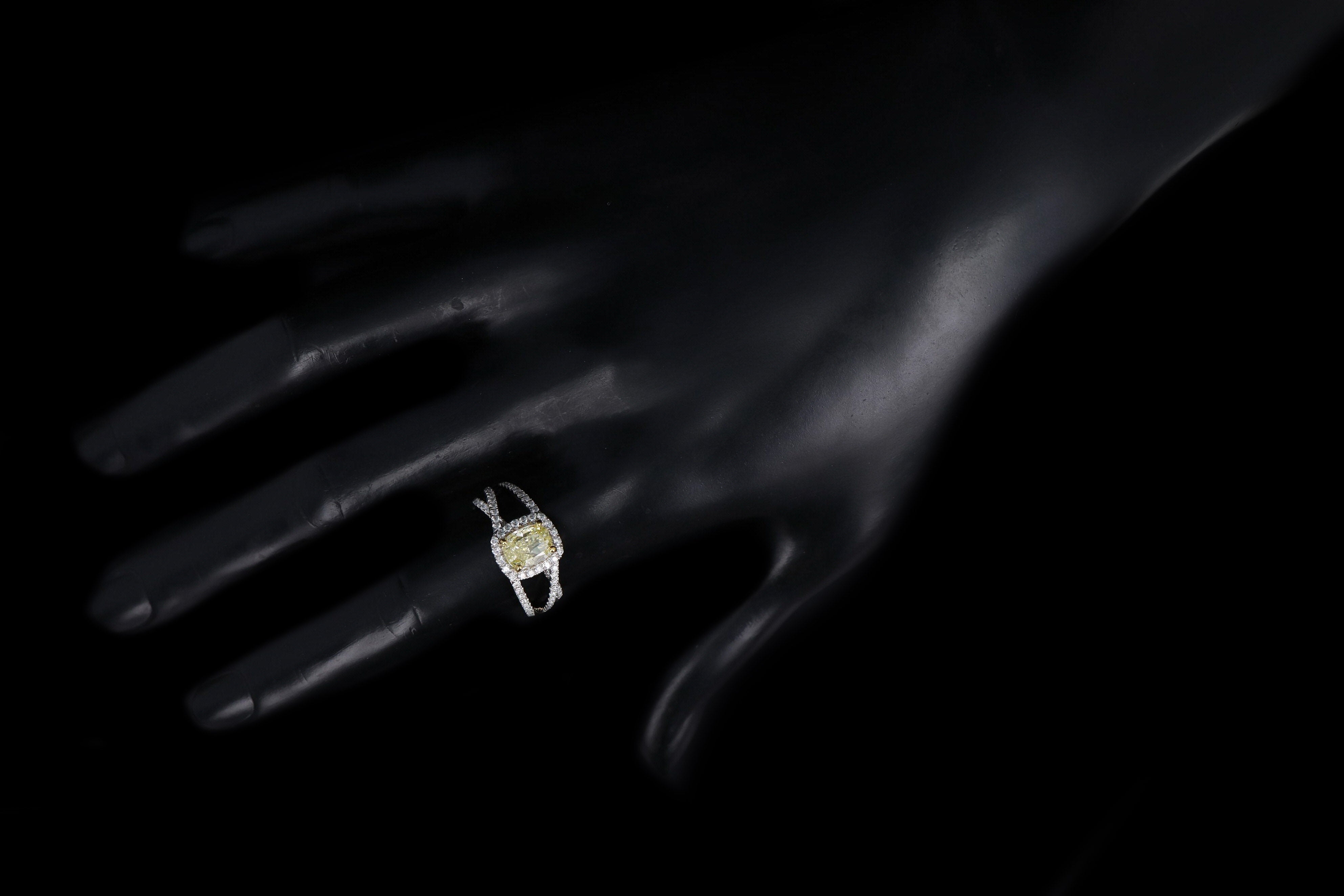 Modern 14K White Gold 1.50 Carat Fancy Yellow Cushion Diamond Engagement Ring - Queen May