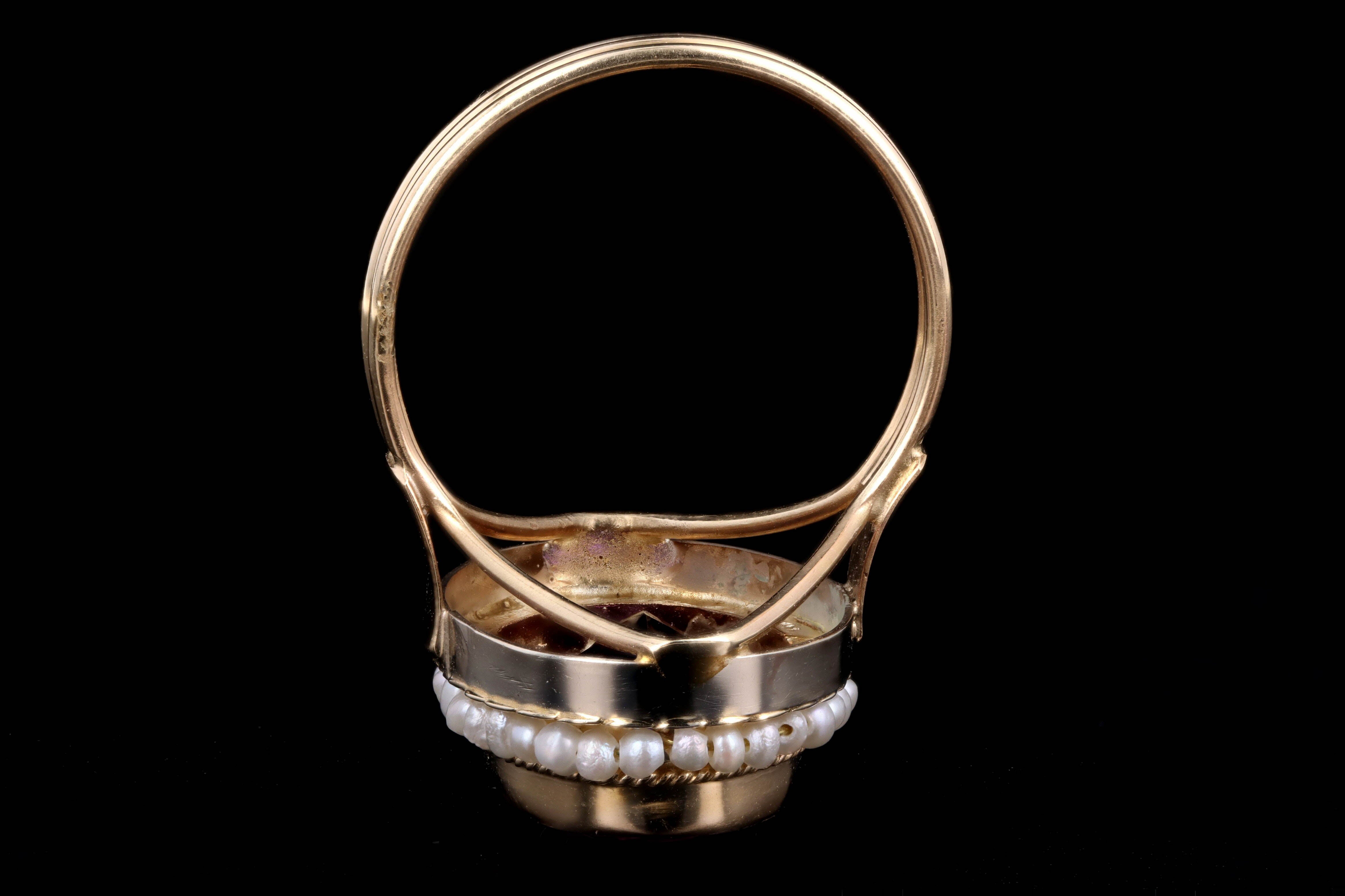 Vintage 14K Yellow Gold 4.15 Carat Amethyst & Pearl Ring - Queen May