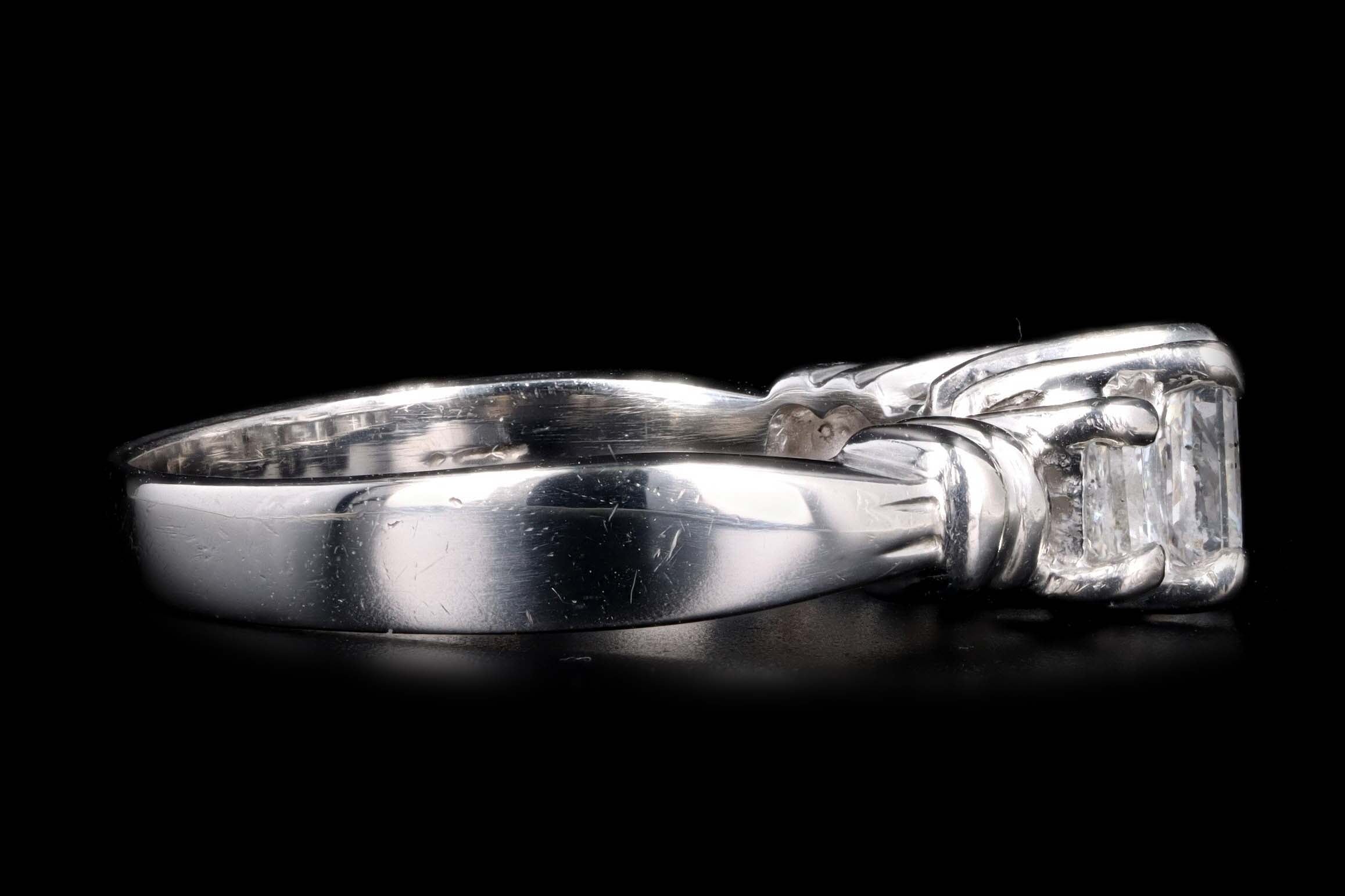 Modern Platinum 1.40 Carat Total Weight Princess Cut Diamond Three Stone Engagement Ring - Queen May