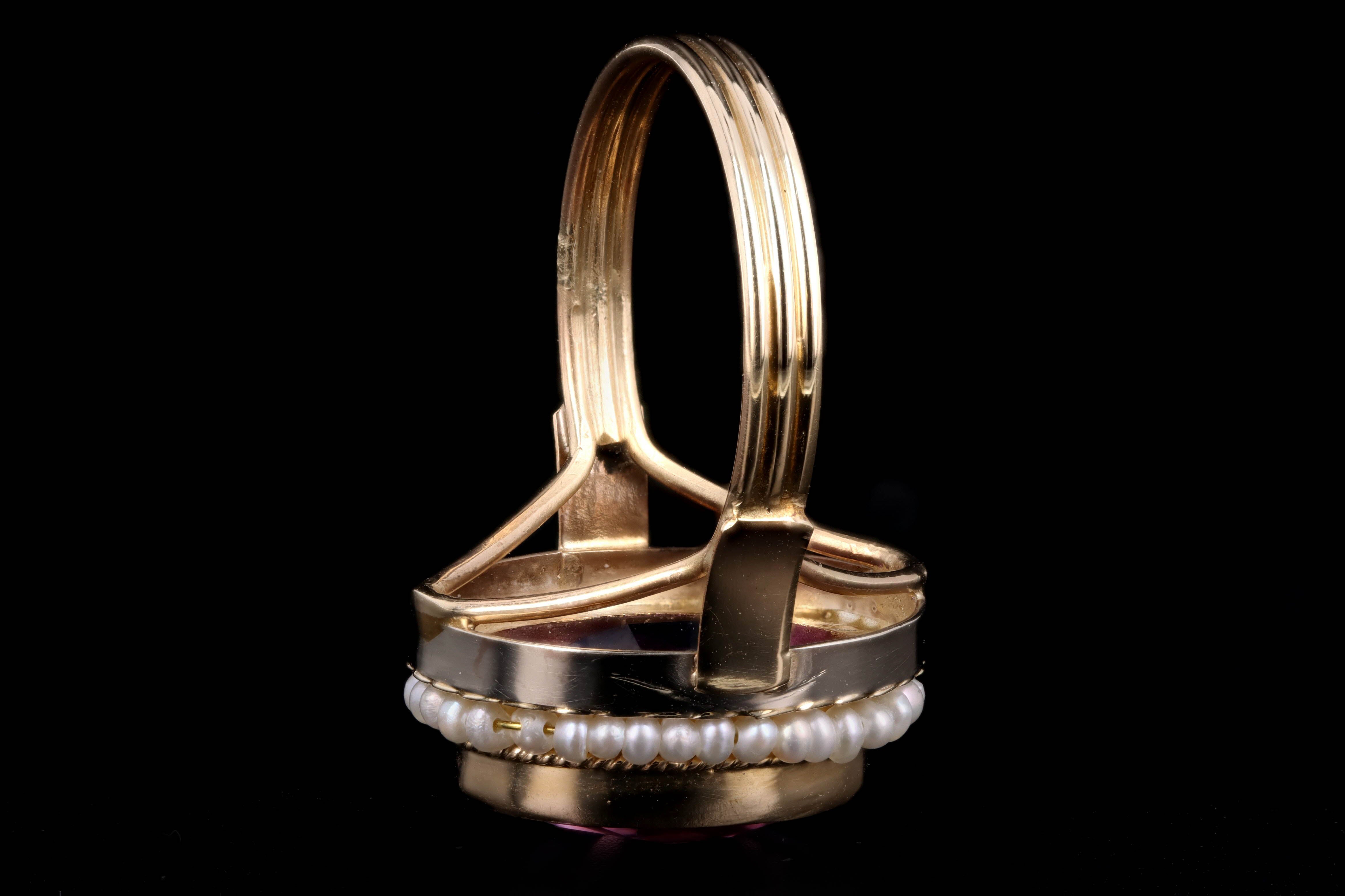 Vintage 14K Yellow Gold 4.15 Carat Amethyst & Pearl Ring - Queen May