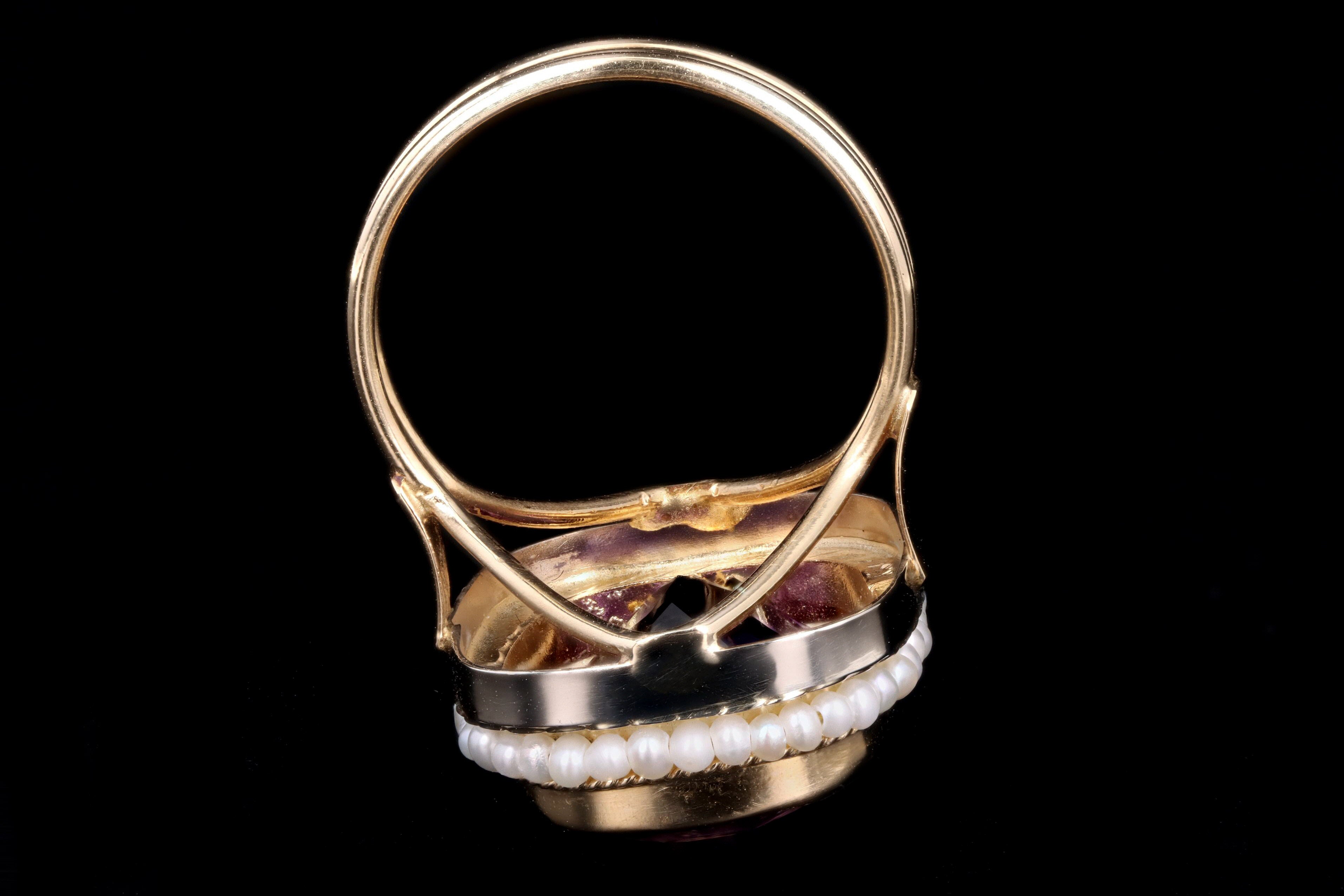 Vintage 14K Yellow Gold 8.5 Carat Amethyst & Seed Pearl Ring - Queen May