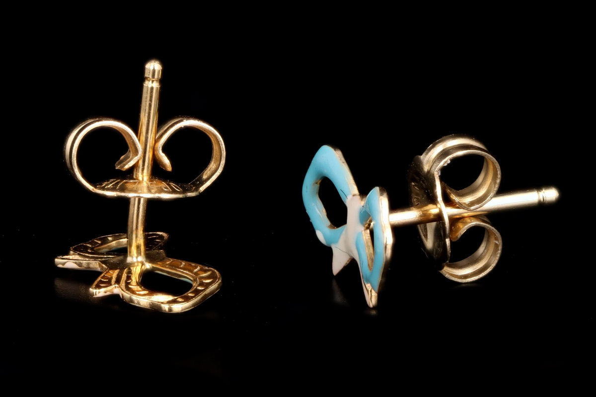 Modern 14K Yellow Gold Enamel Bow Stud Earrings - Queen May