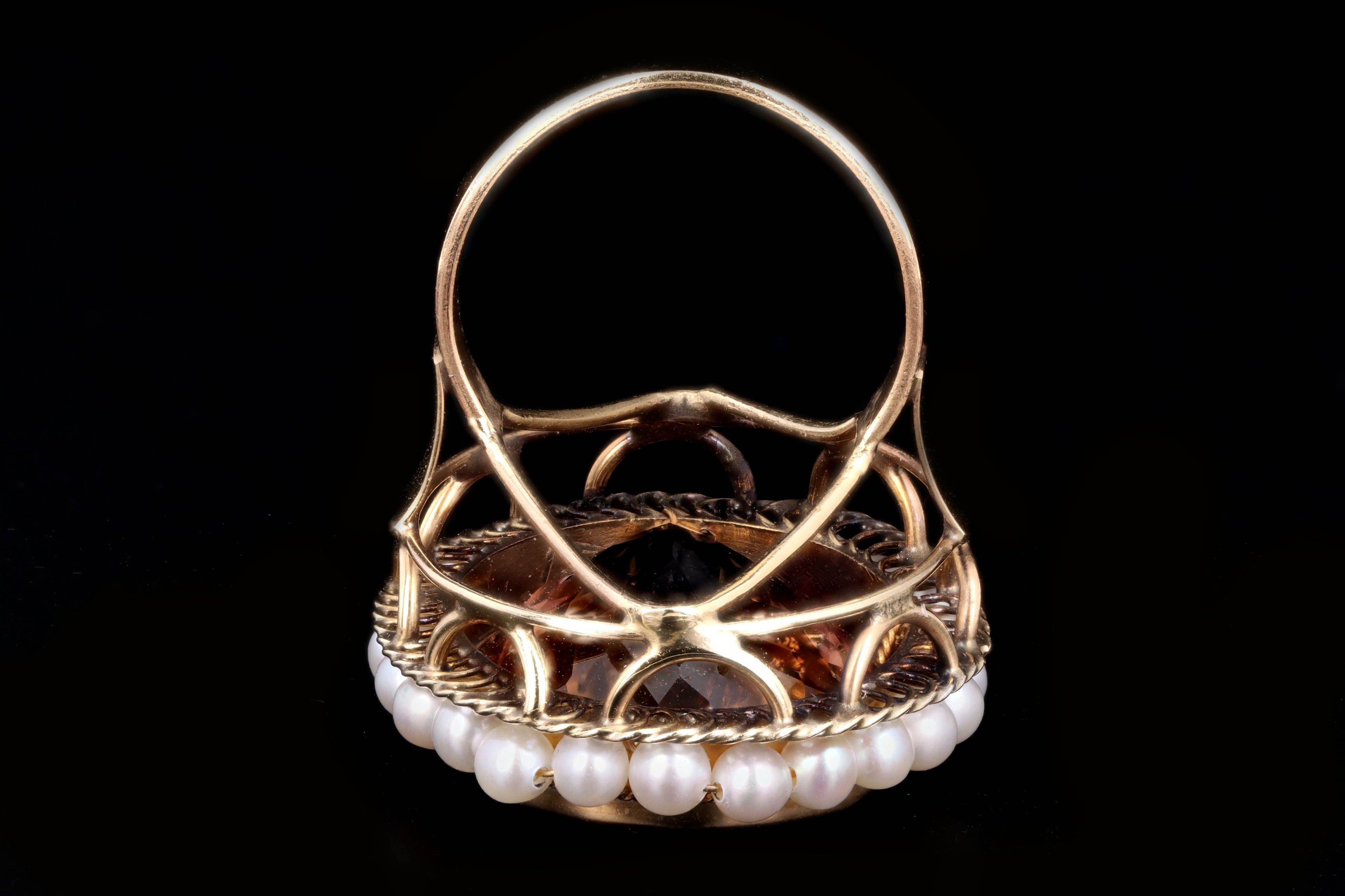 Vintage 14K Yellow Gold 22 Carat Tourmaline & Pearl Ring - Queen May