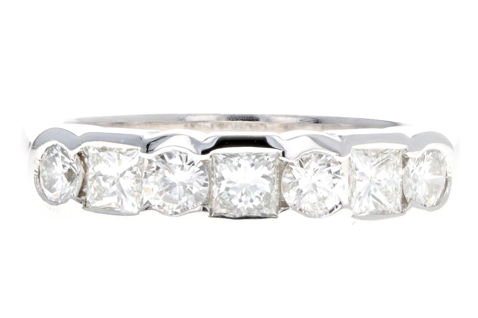 18K White Gold 1 Carat Total Weight Princess & Round Diamond Wedding Band - Queen May