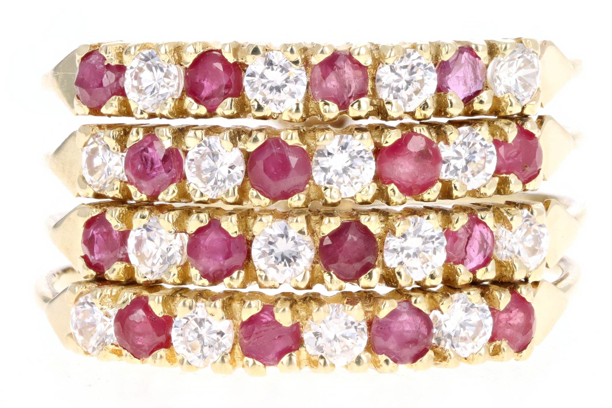 Vintage 14K Yellow Gold Natural Ruby & Diamond Harem Ring - Queen May