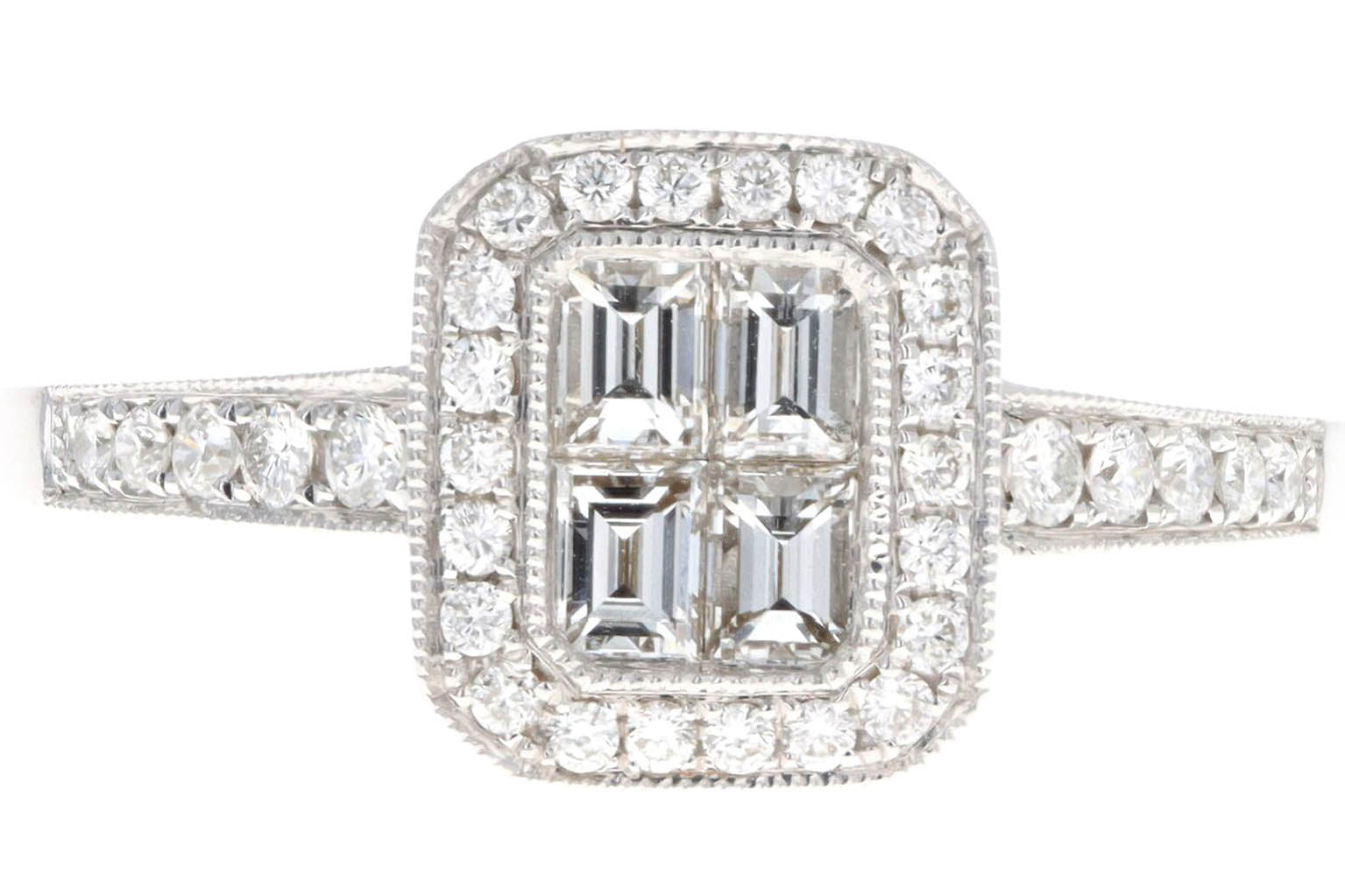 18K White Gold Baguette Diamond Cluster Engagement Ring - Queen May