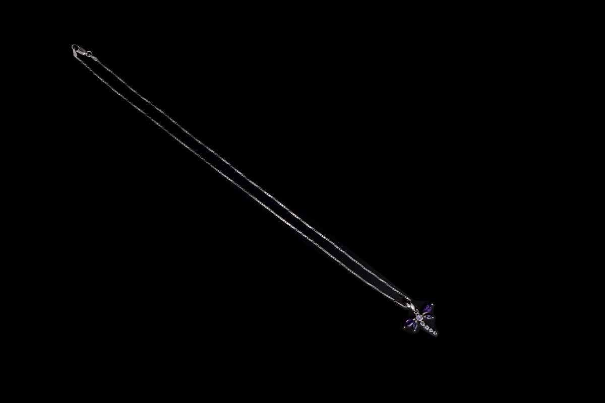 Modern 10K White Gold Amethyst & Iolite Butterfly Pendant Necklace - Queen May