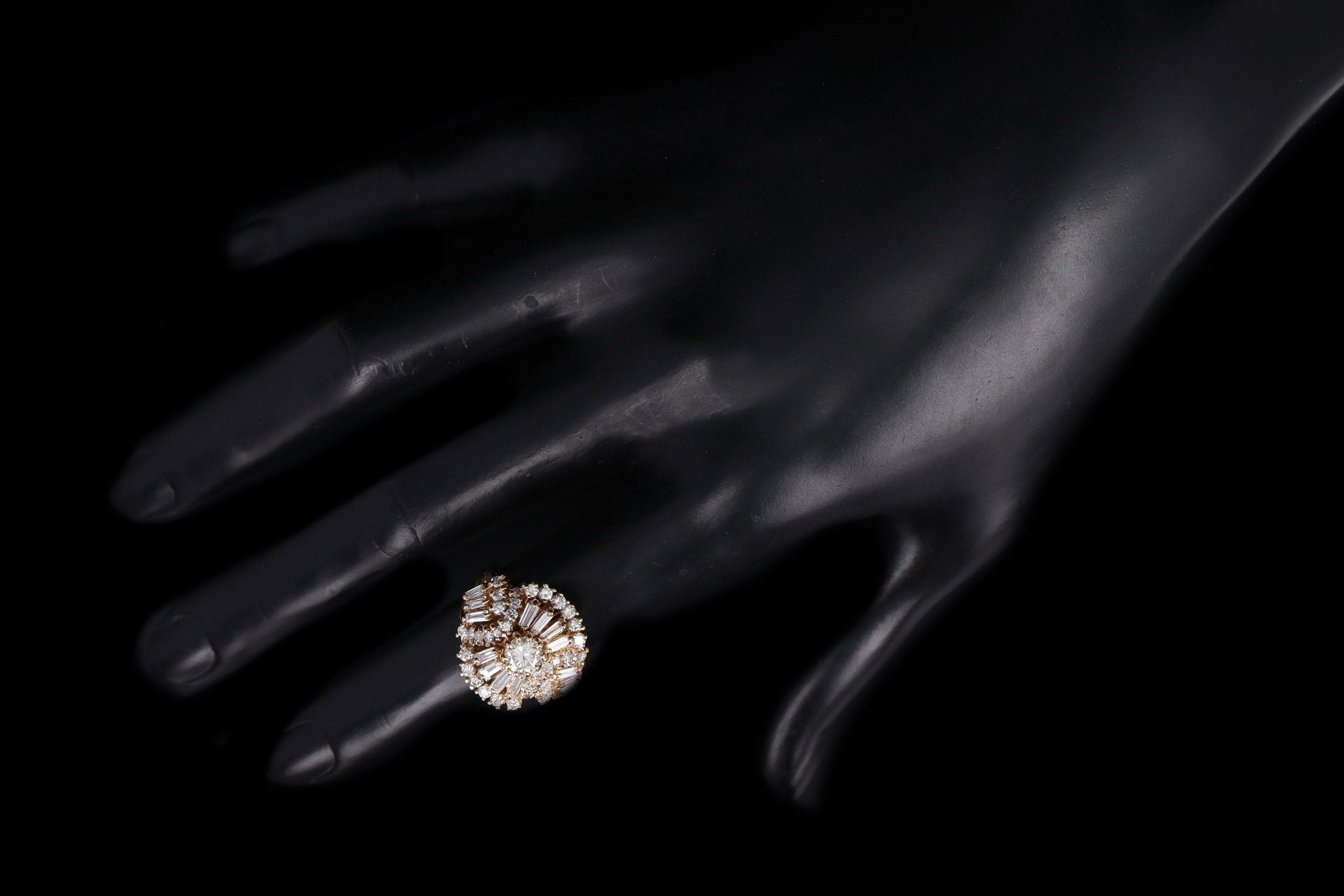 Retro 14K Yellow Gold 2.50 Carat Total Weight Diamond Swirl Ring - Queen May