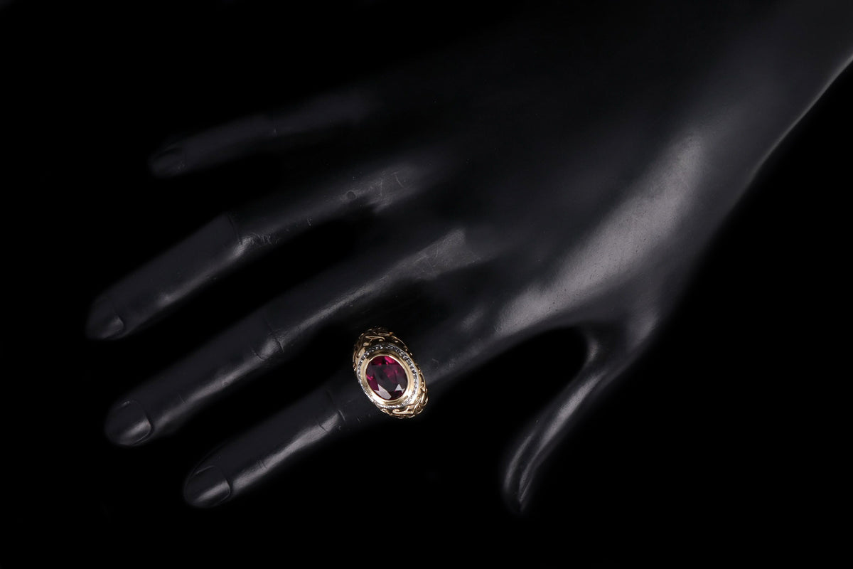 Modern 14K Gold 2 Carat Tourmaline & Diamond Ring - Queen May