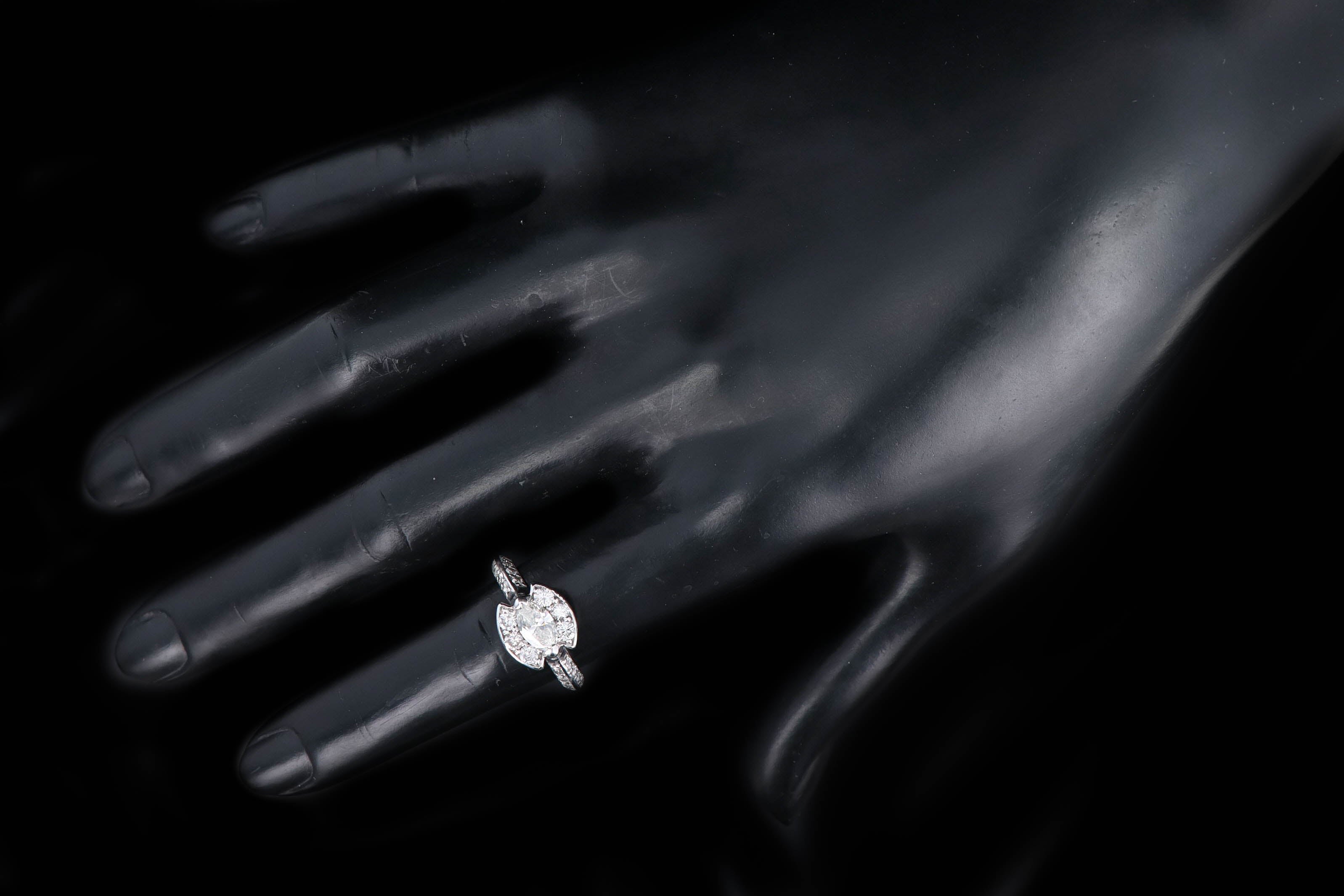 14K White Gold .69 Carat Marquise Diamond Knife-Edge Engagement Ring - Queen May