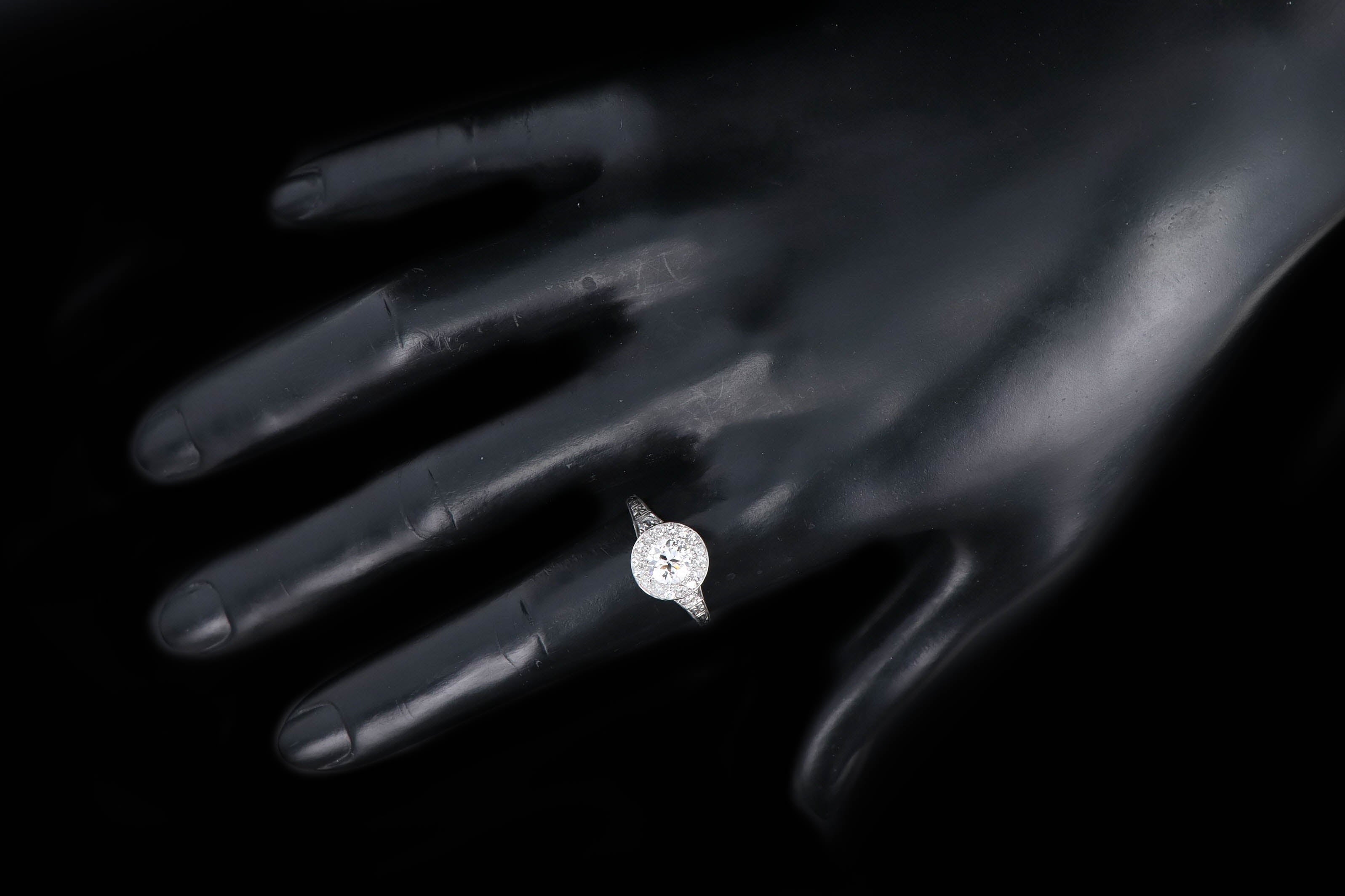 Art Deco Platinum & 18K White Gold .90 Carat Old European Diamond Halo Engagement Ring - Queen May