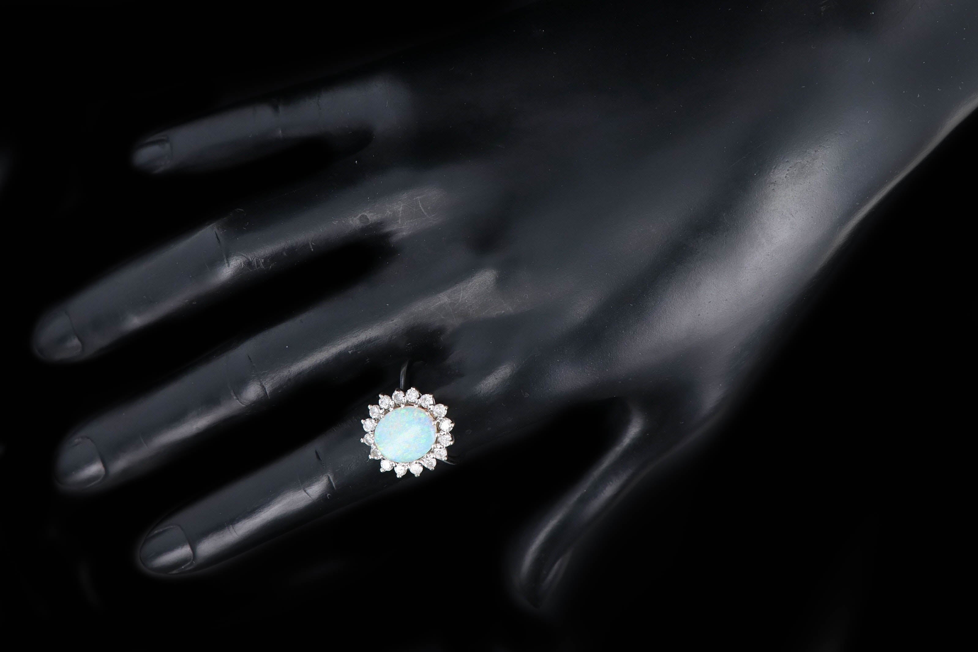 14K White Gold 2 Carat Opal & Diamond Halo Ring - Queen May
