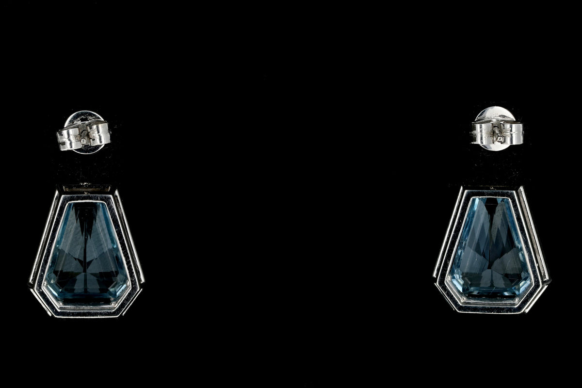 18K White Gold Aquamarine & Diamond Dangle Earrings - Queen May