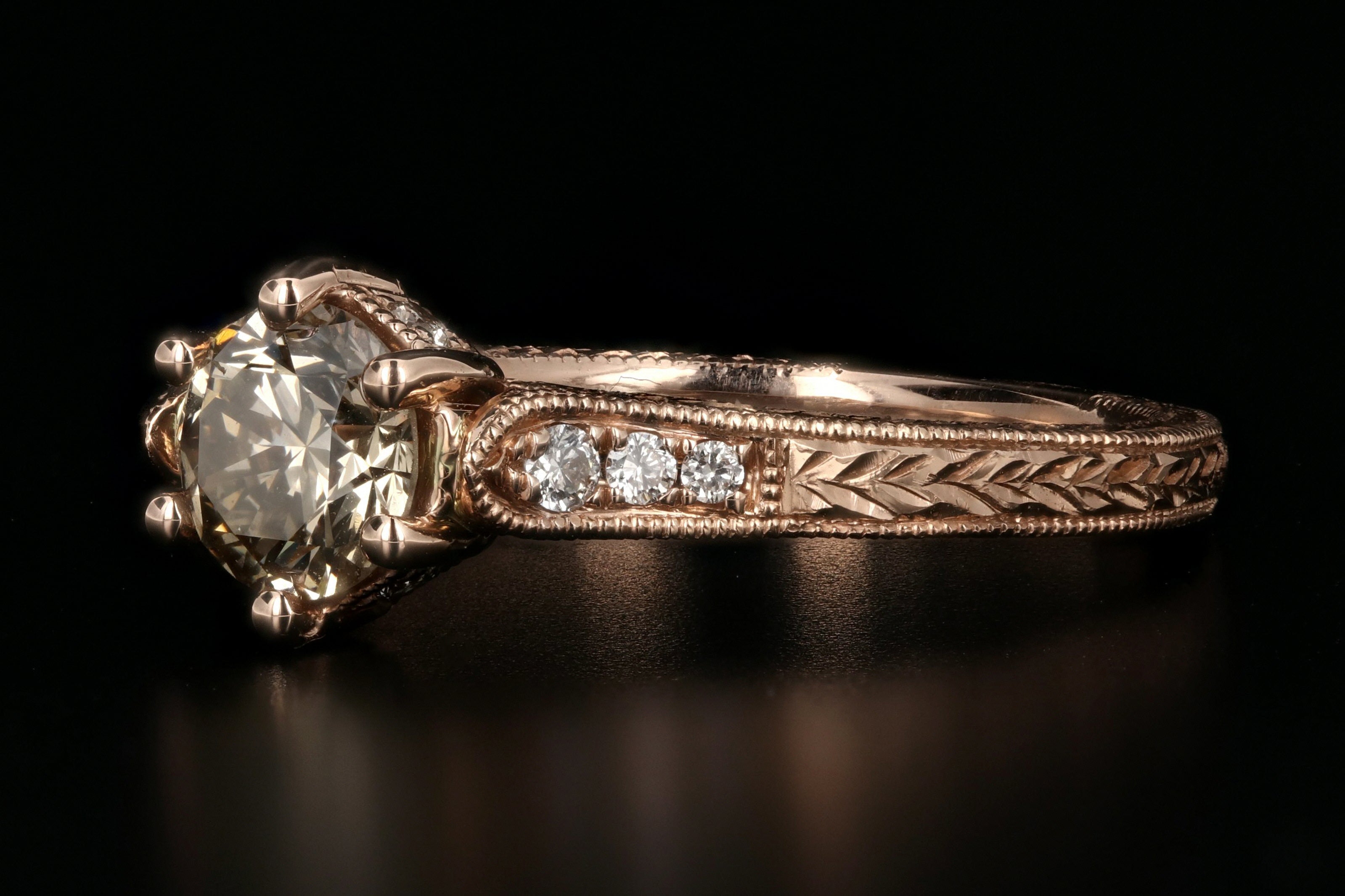 New 14K Rose Gold .81 Carat Champagne Diamond Engagement Ring - Queen May