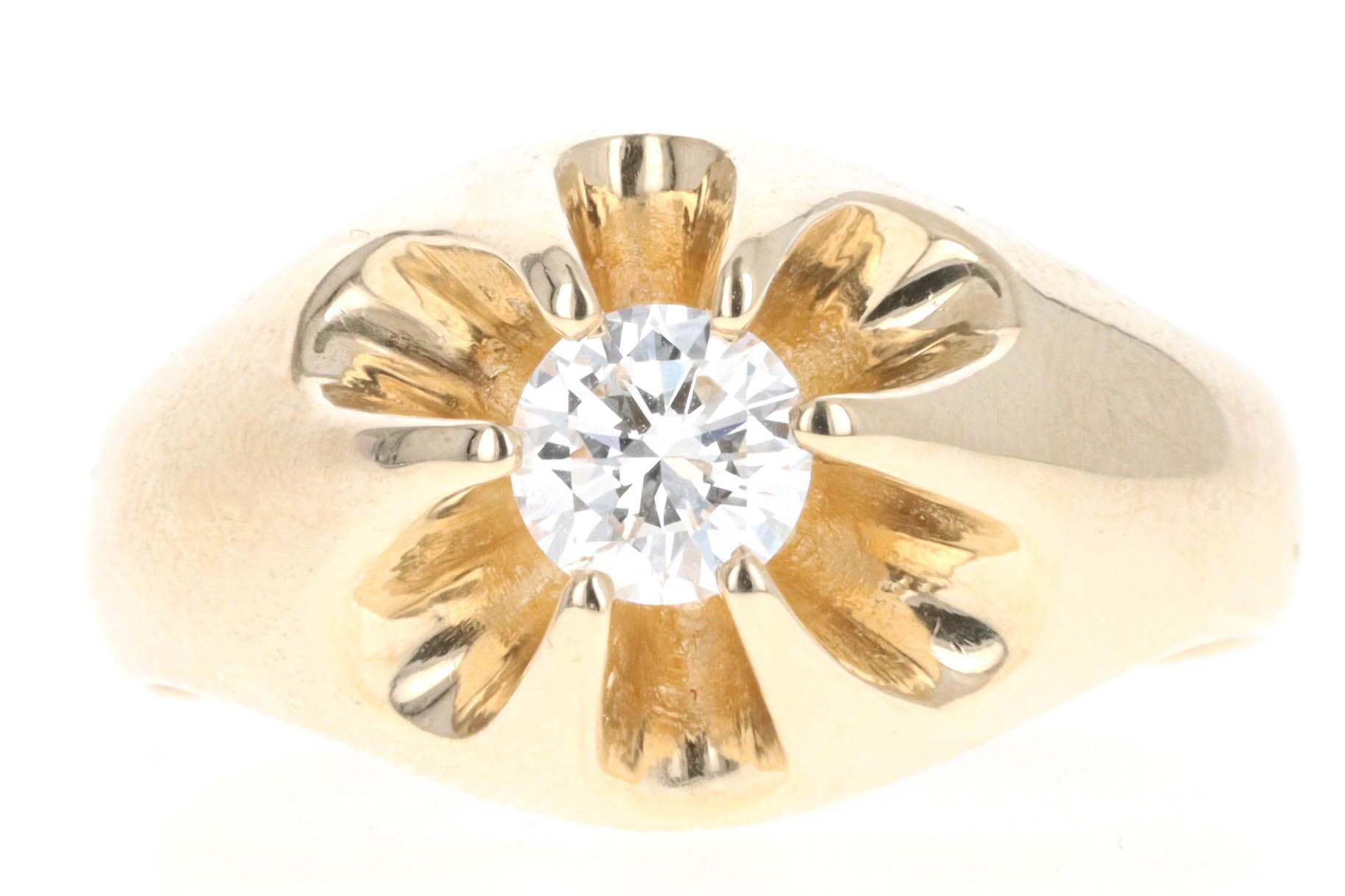 Vintage 14K Yellow Gold 0.50 Carat Round Brilliant Diamond Belcher Buttercup Setting Ring - Queen May