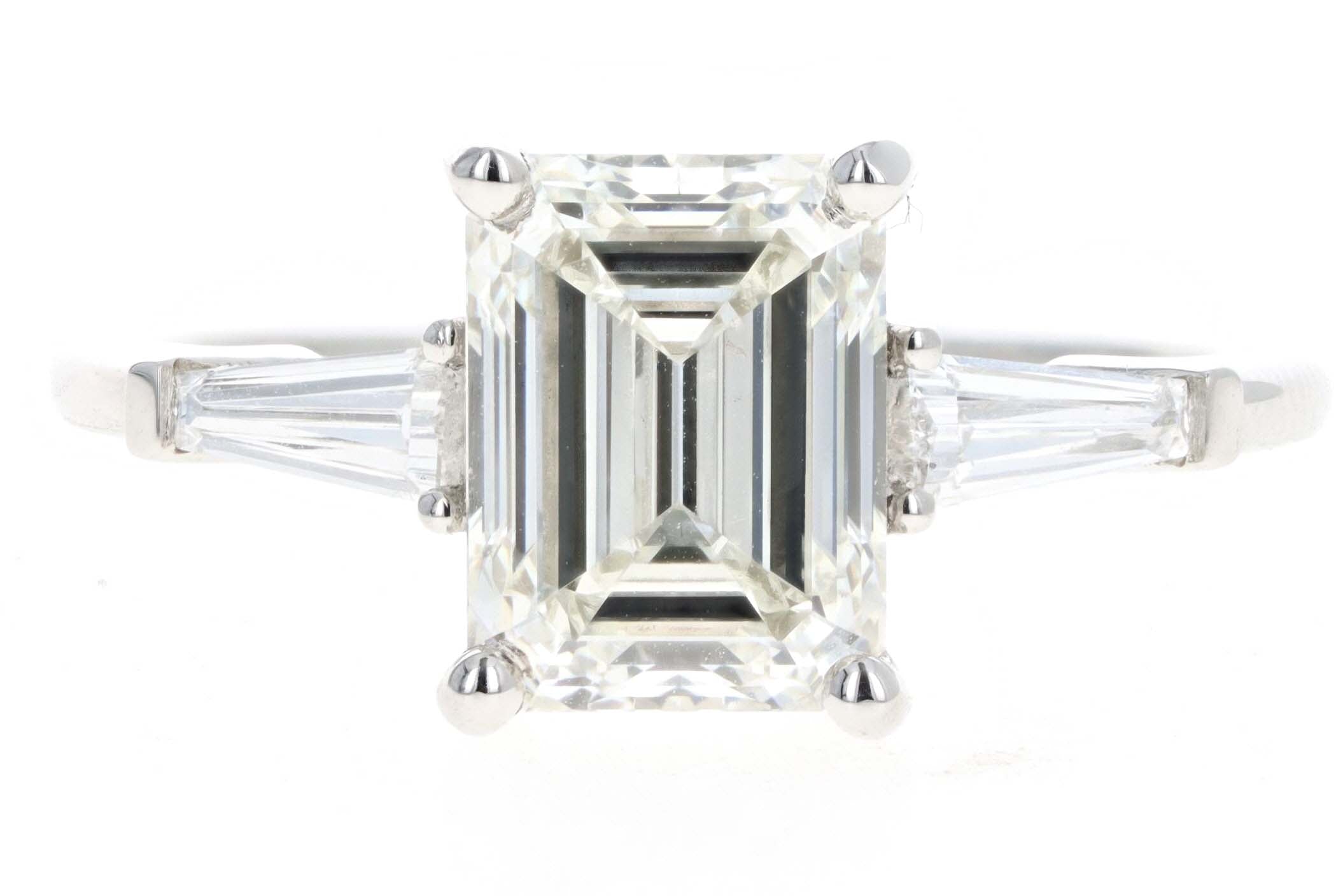 Platinum 2.51 Carat Emerald Cut Diamond Engagement Ring GIA Certified - Queen May