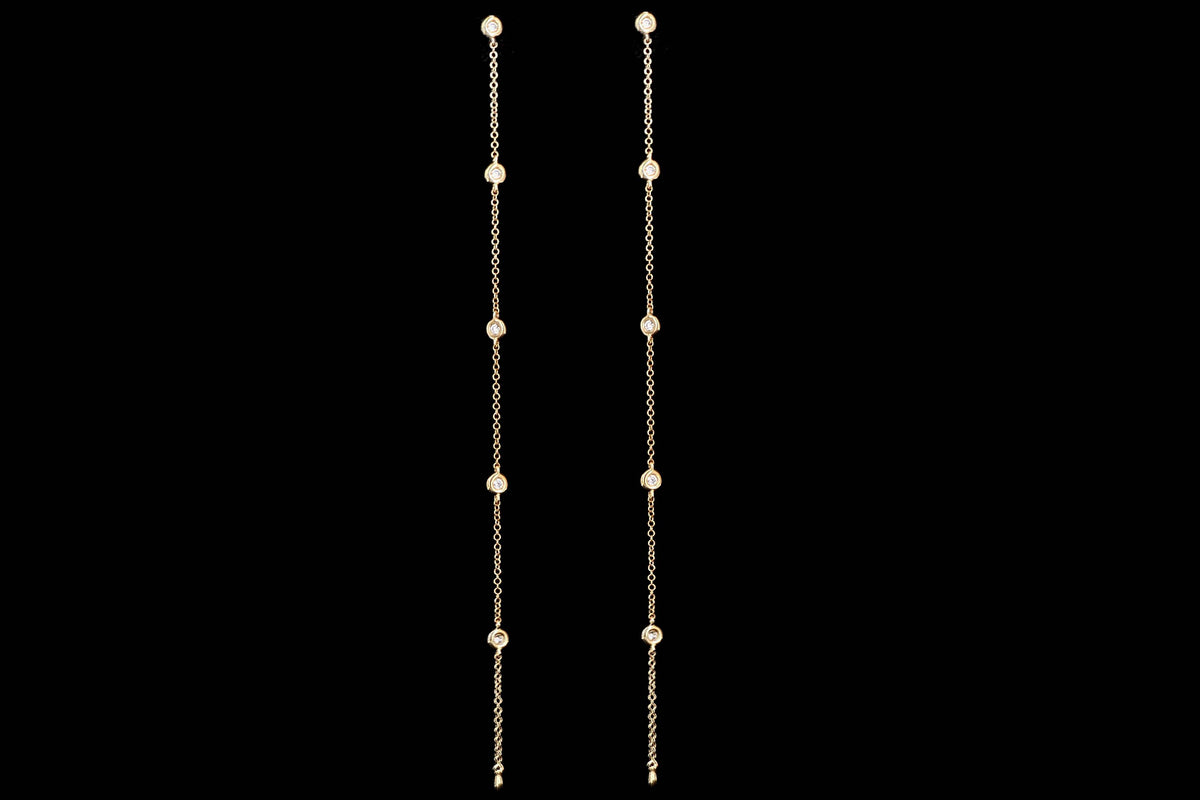 14K White or Yellow Gold .29 Carat Total Weight Round Diamond Bezel Station Earrings - Queen May
