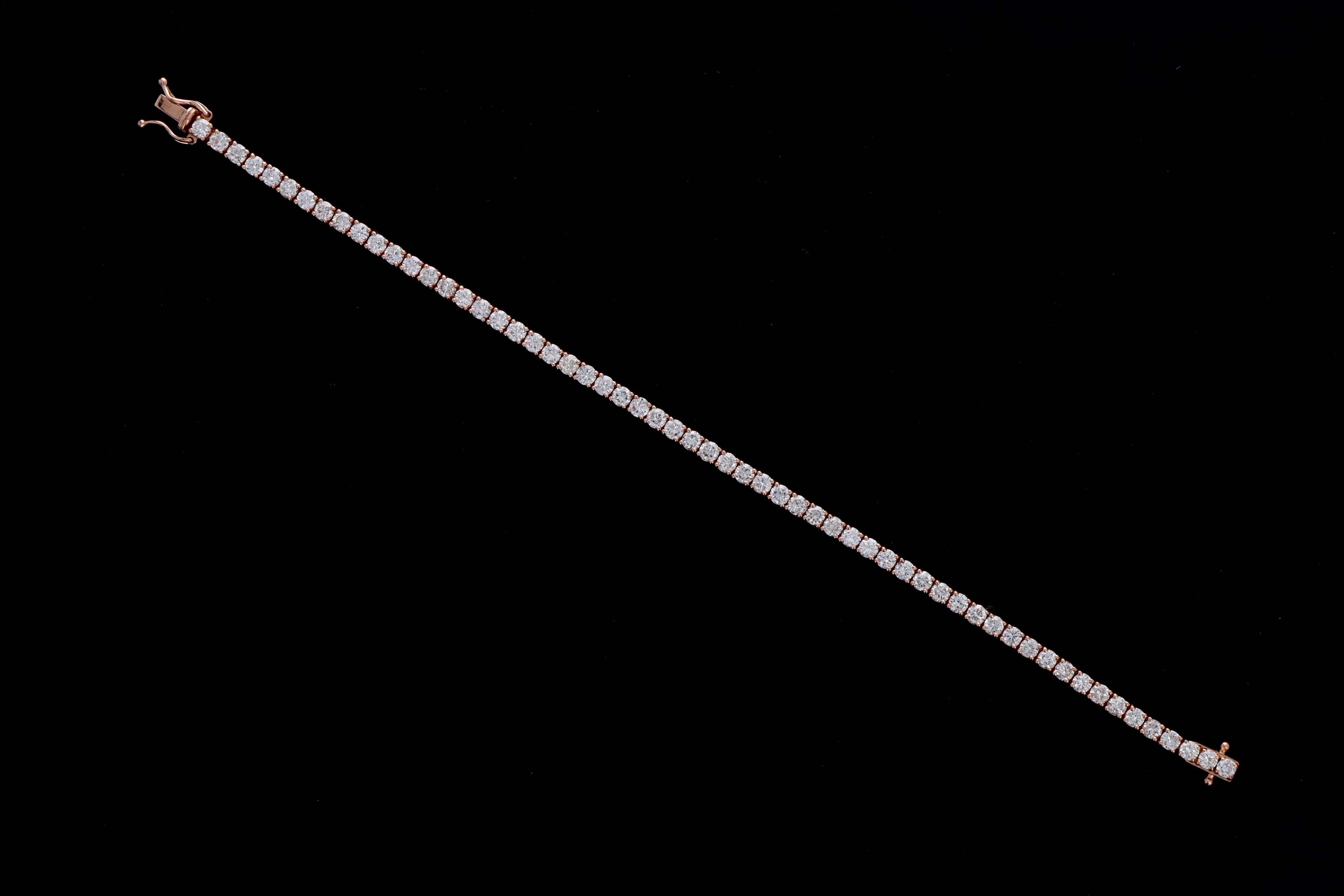 14K Rose Gold 5.07 Carat Total Weight Round Diamond Tennis Bracelet - Queen May