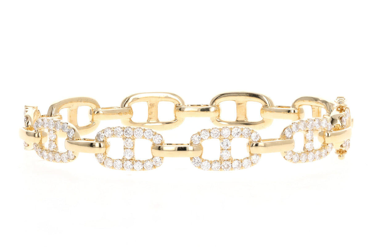 18K Yellow Gold 2.0 Carat Total Weight Diamond Mariner Link Bangle - Queen May