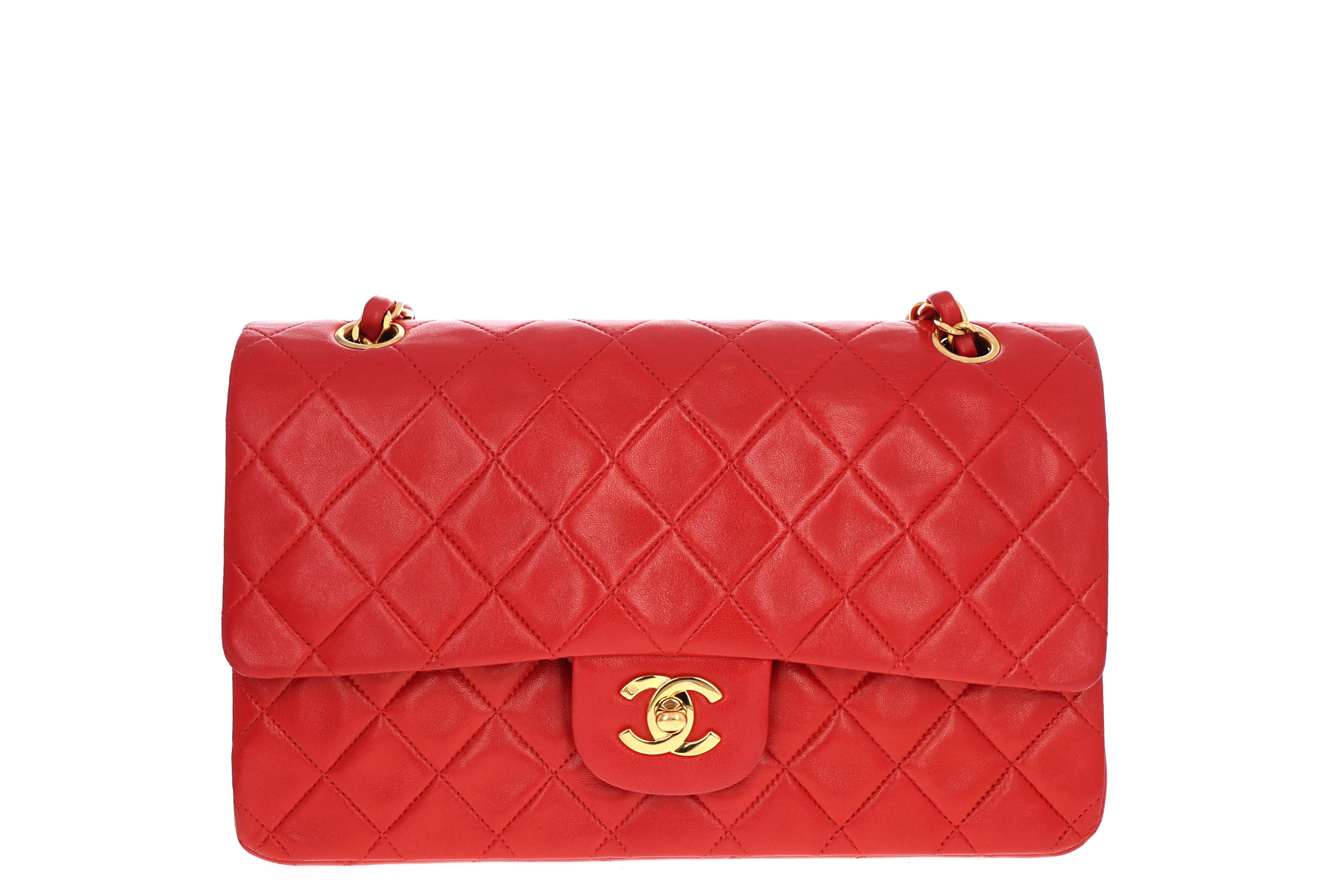 Vintage Chanel Medium Red Lambskin Double Flap Bag - Queen May