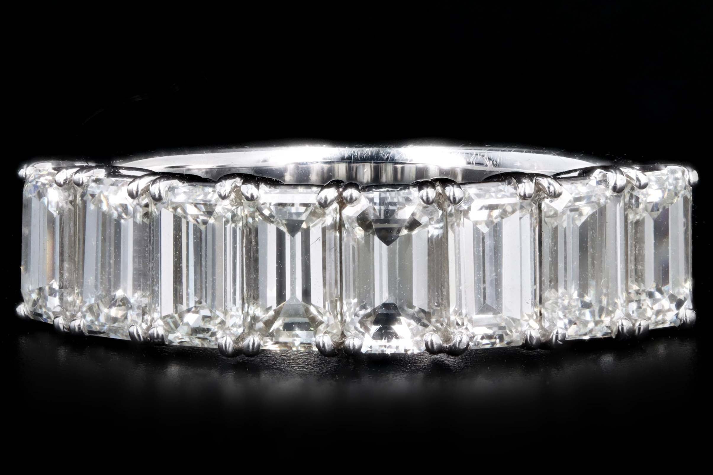 18K White Gold 2.02 Carat Total Weight Emerald Cut Diamond Half Eternity Wedding Band - Queen May