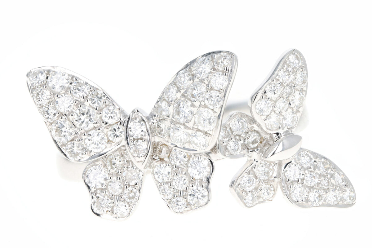 18K White Gold 0.85 Carat Total Weight Diamond Double Butterfly Ring - Queen May