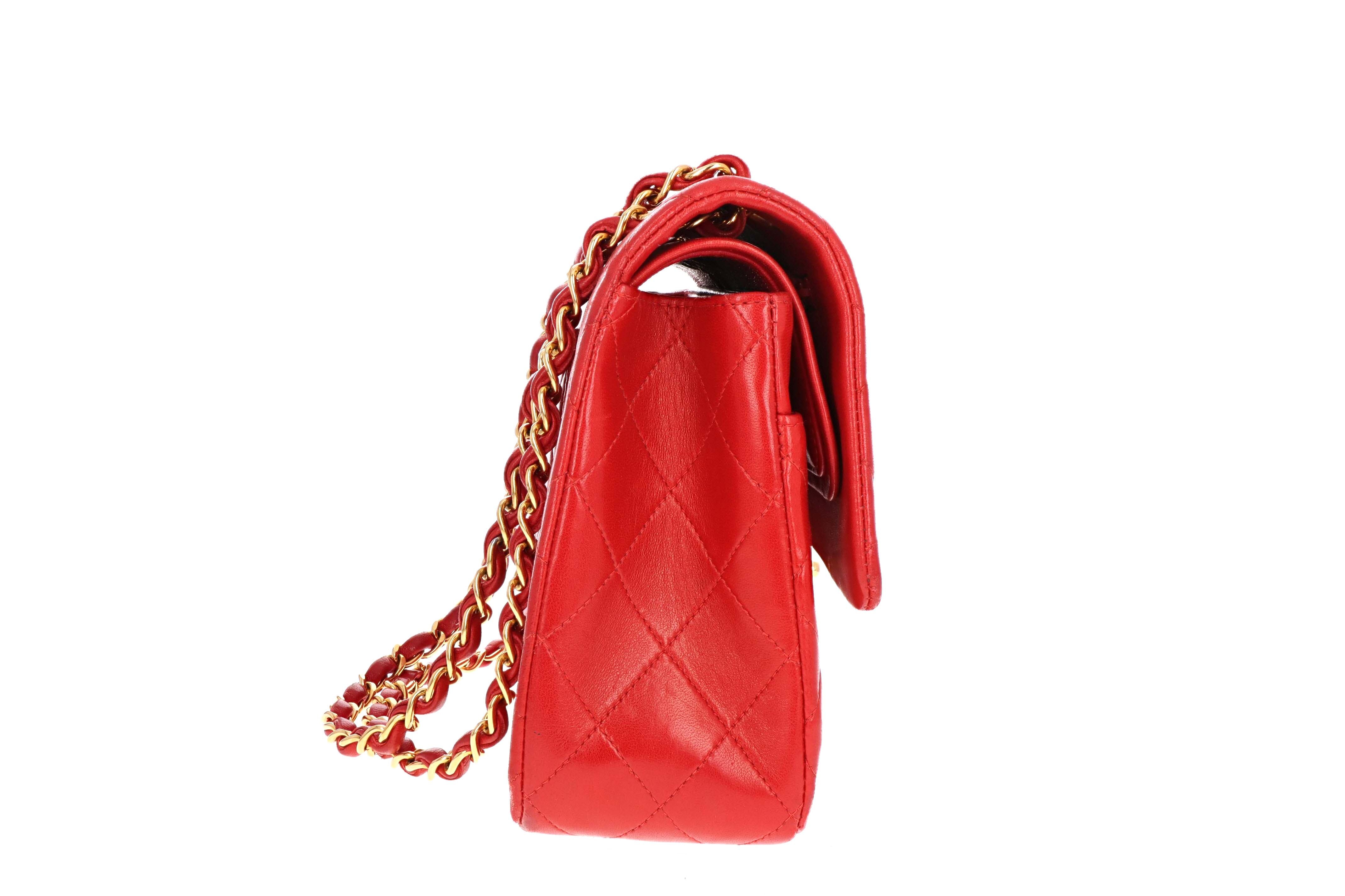 Vintage Chanel Medium Red Lambskin Double Flap Bag - Queen May