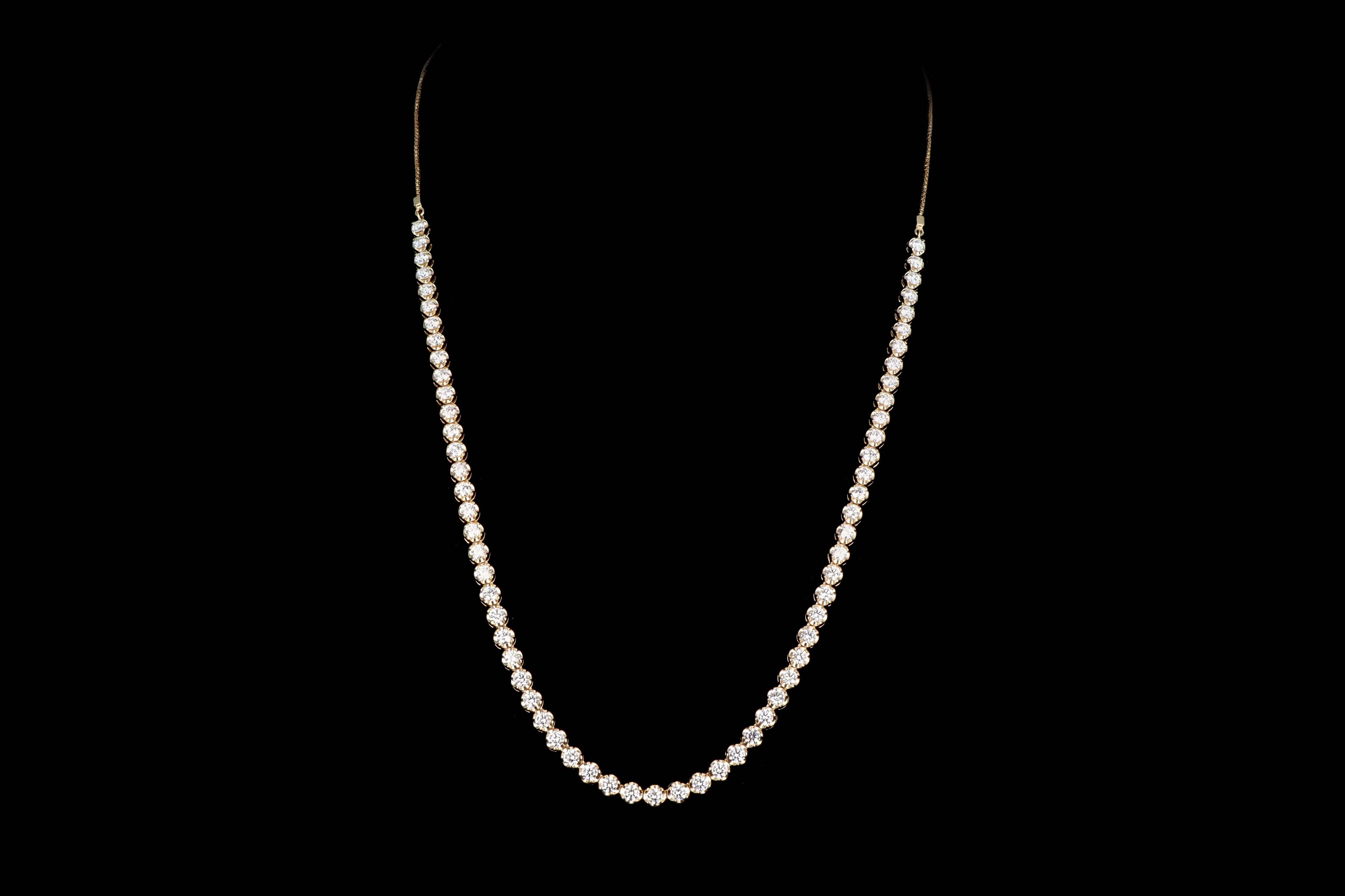 14K Yellow Gold 9.17 Carat Total Weight Round Diamond Adjustable Bolo Tennis Necklace - Queen May