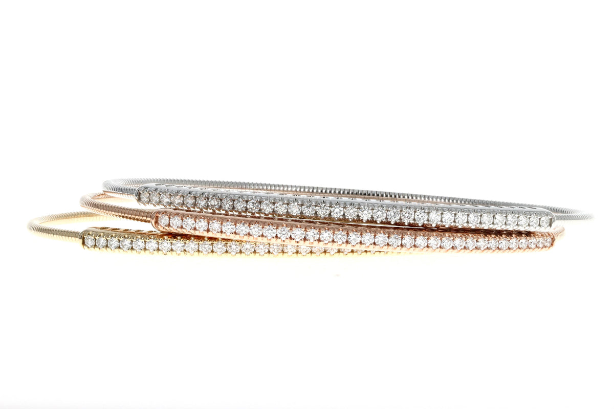 14K White, Yellow, or Rose 0.60 Carat Total Weight Diamond Bar Expandable Bangle - Queen May